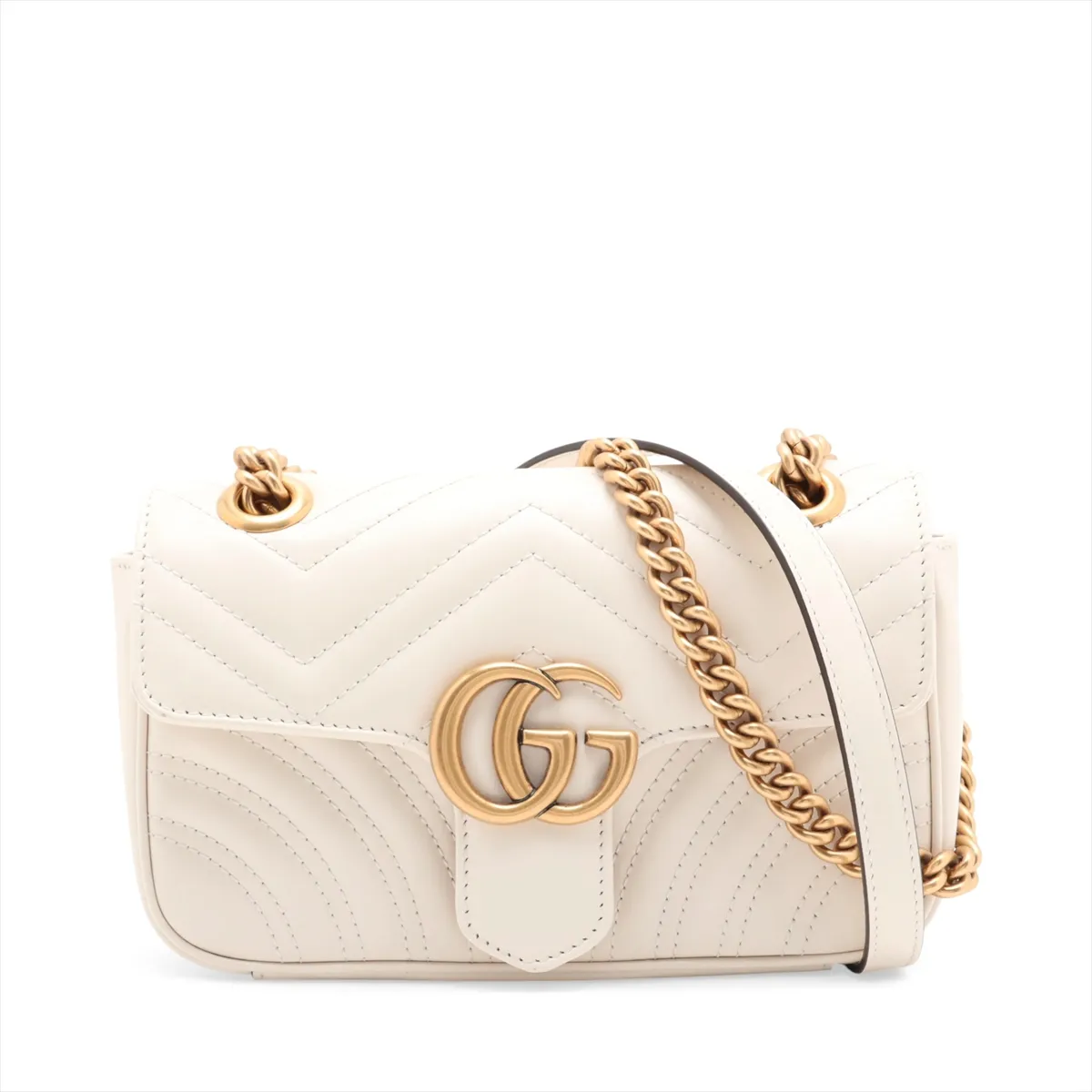 GG Marmont Leather Shoulder Bag, White, 446744