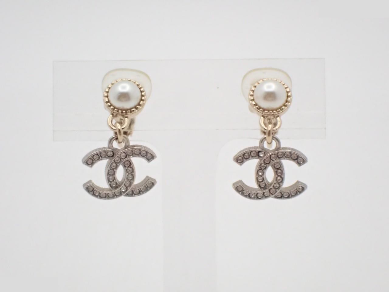 Earrings, Coco Mark design, gold, pearl, stone