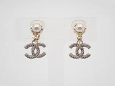 Earrings, Coco Mark design, gold, pearl, stone