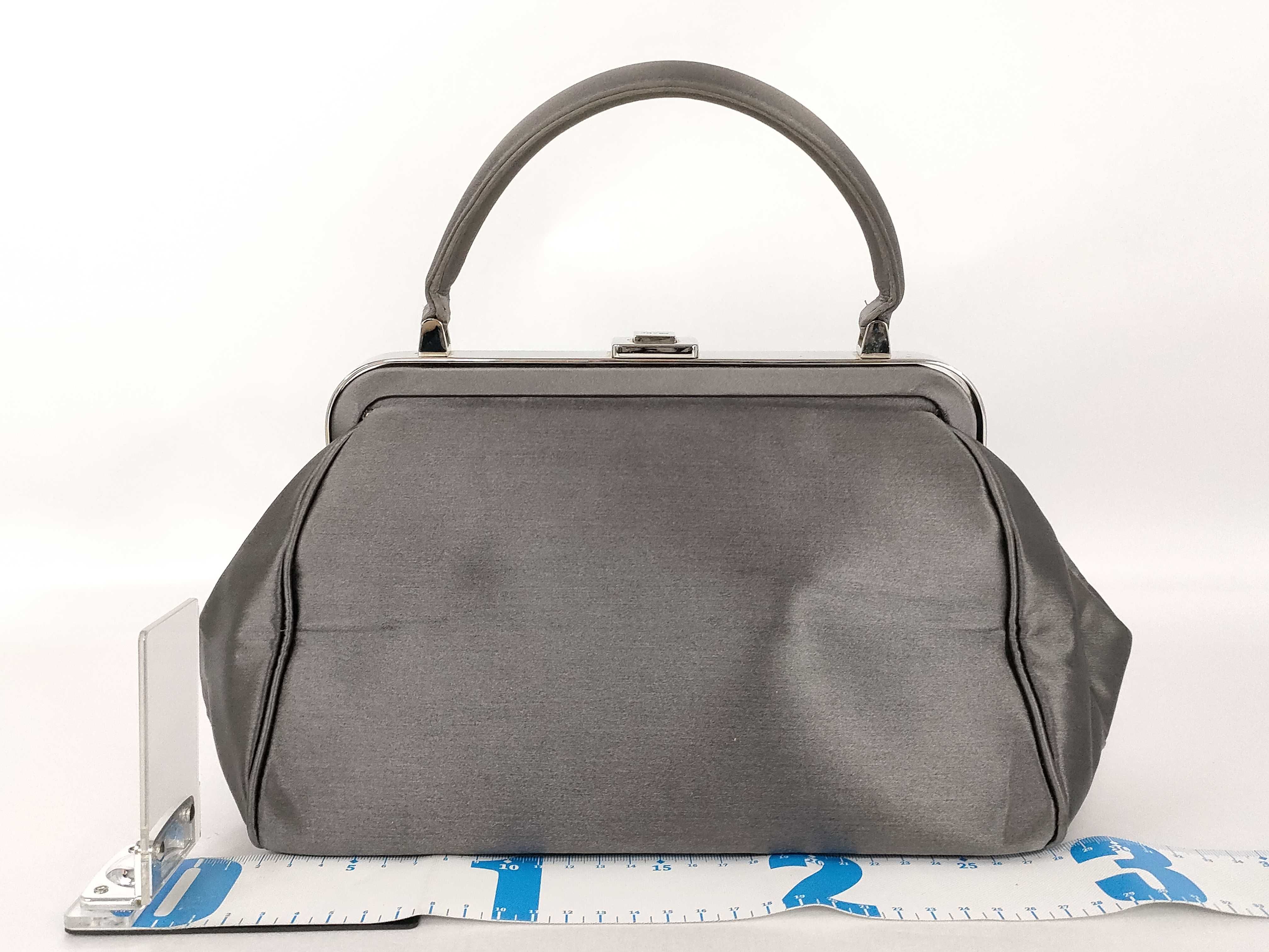 handbag, satin, gray, embroidered handbag — view 2