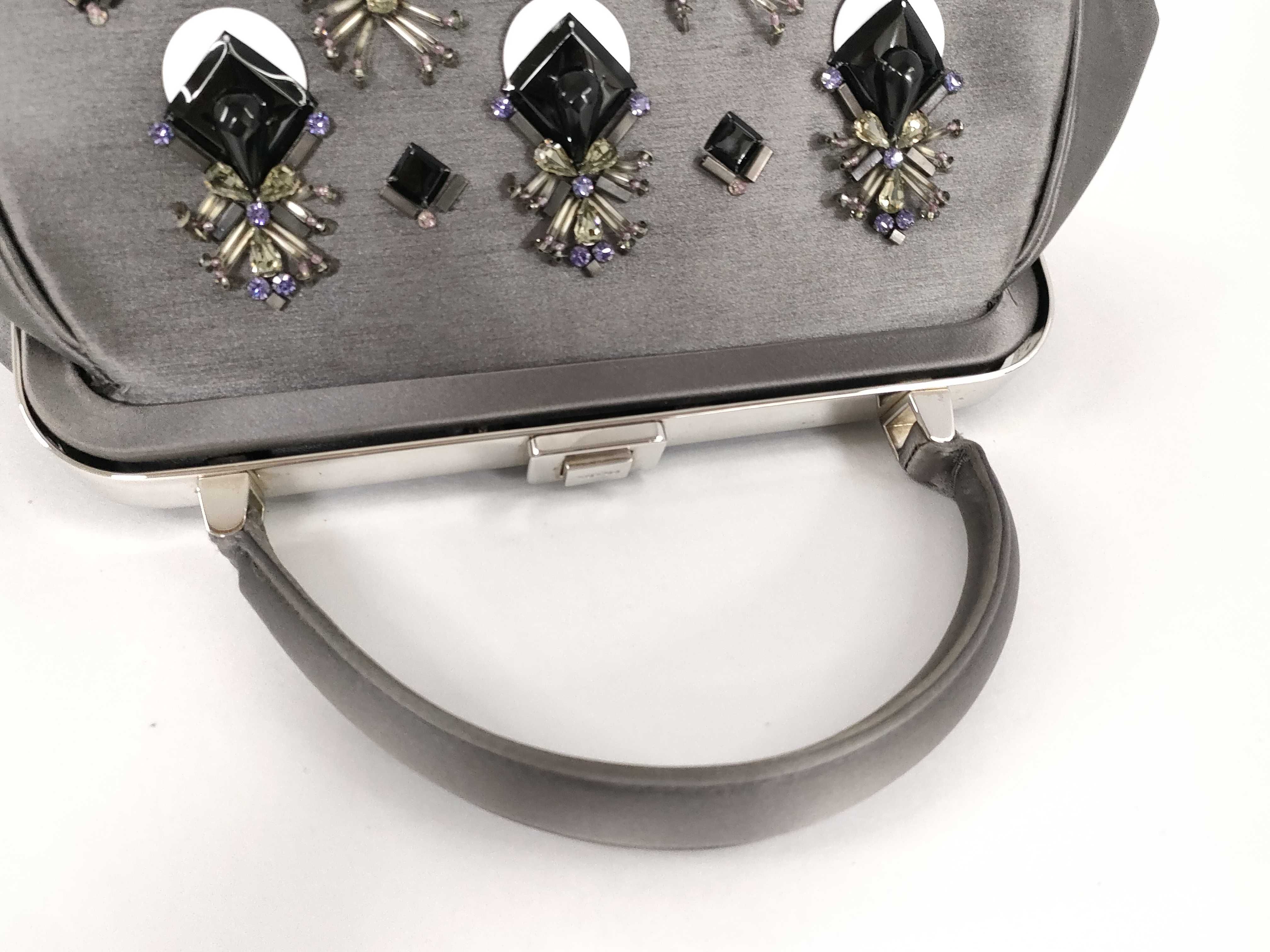 handbag, satin, gray, embroidered handbag — view 3
