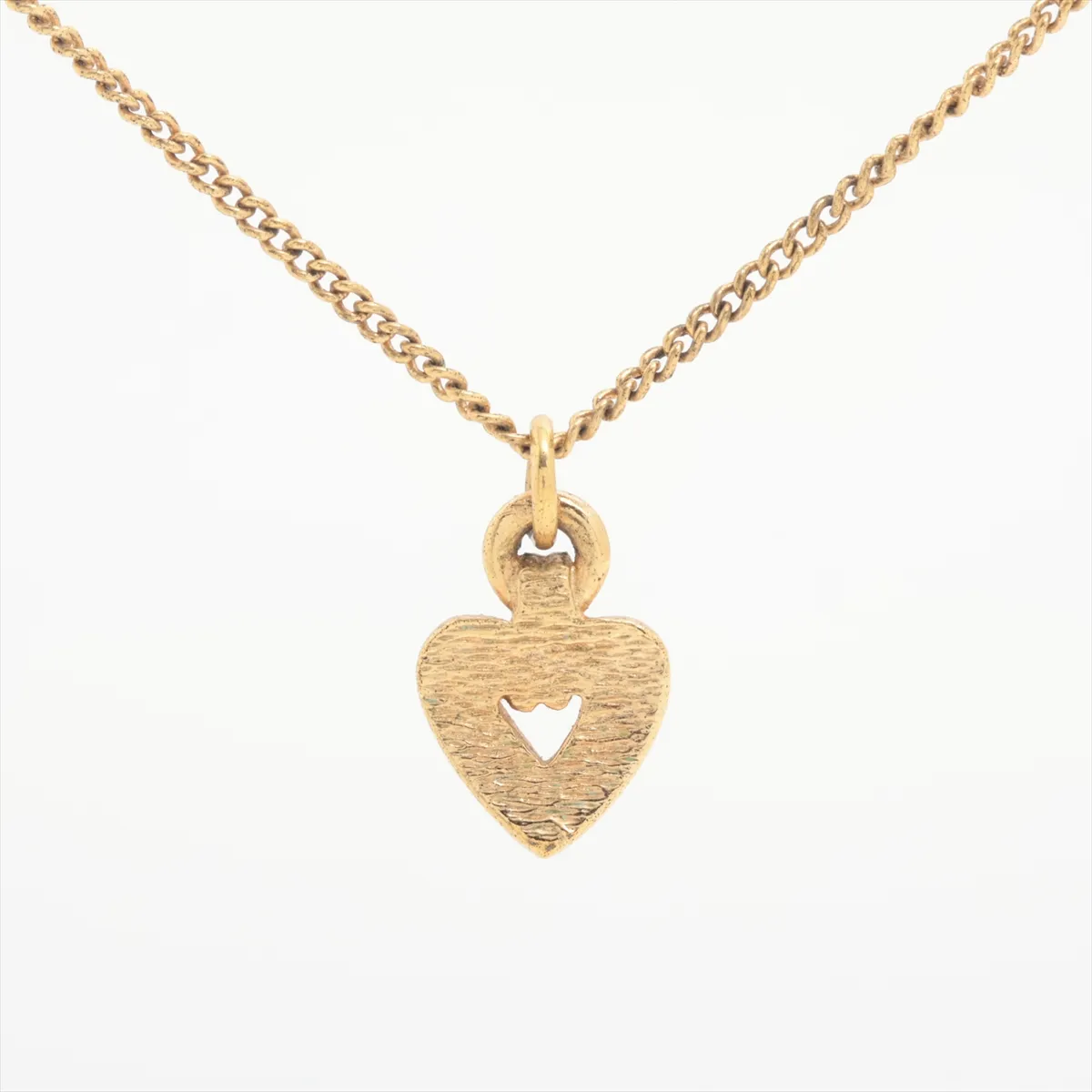 Heart Necklace, GP x Rhinestone, Gold, Dents, — view 2