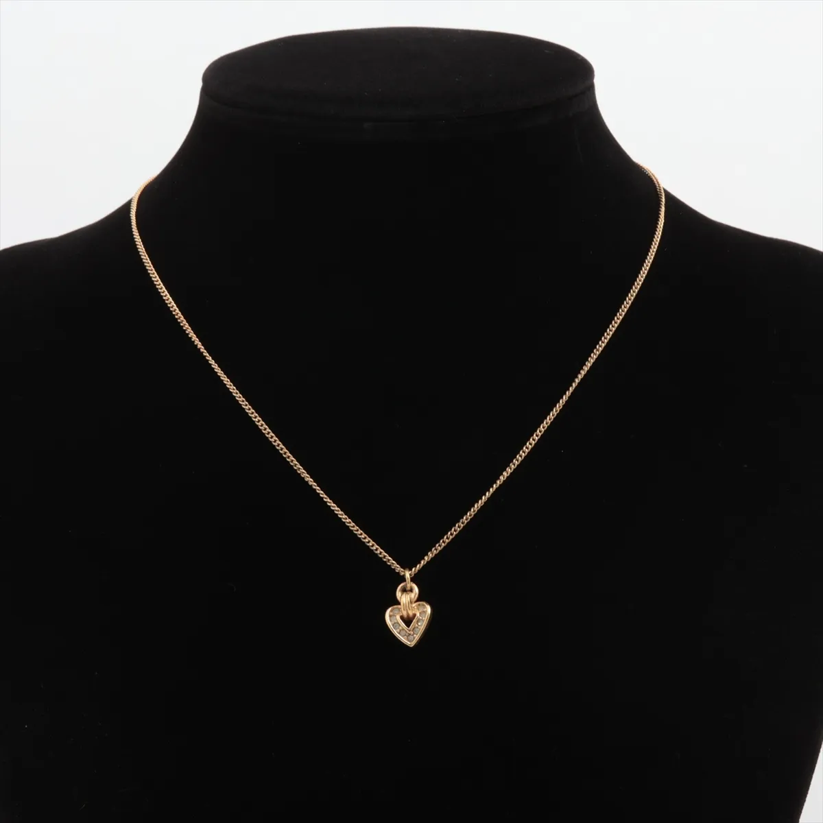 Heart Necklace, GP x Rhinestone, Gold, Dents, — view 5