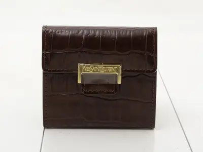 Tri-fold wallet, embossed crocodile leather, brown