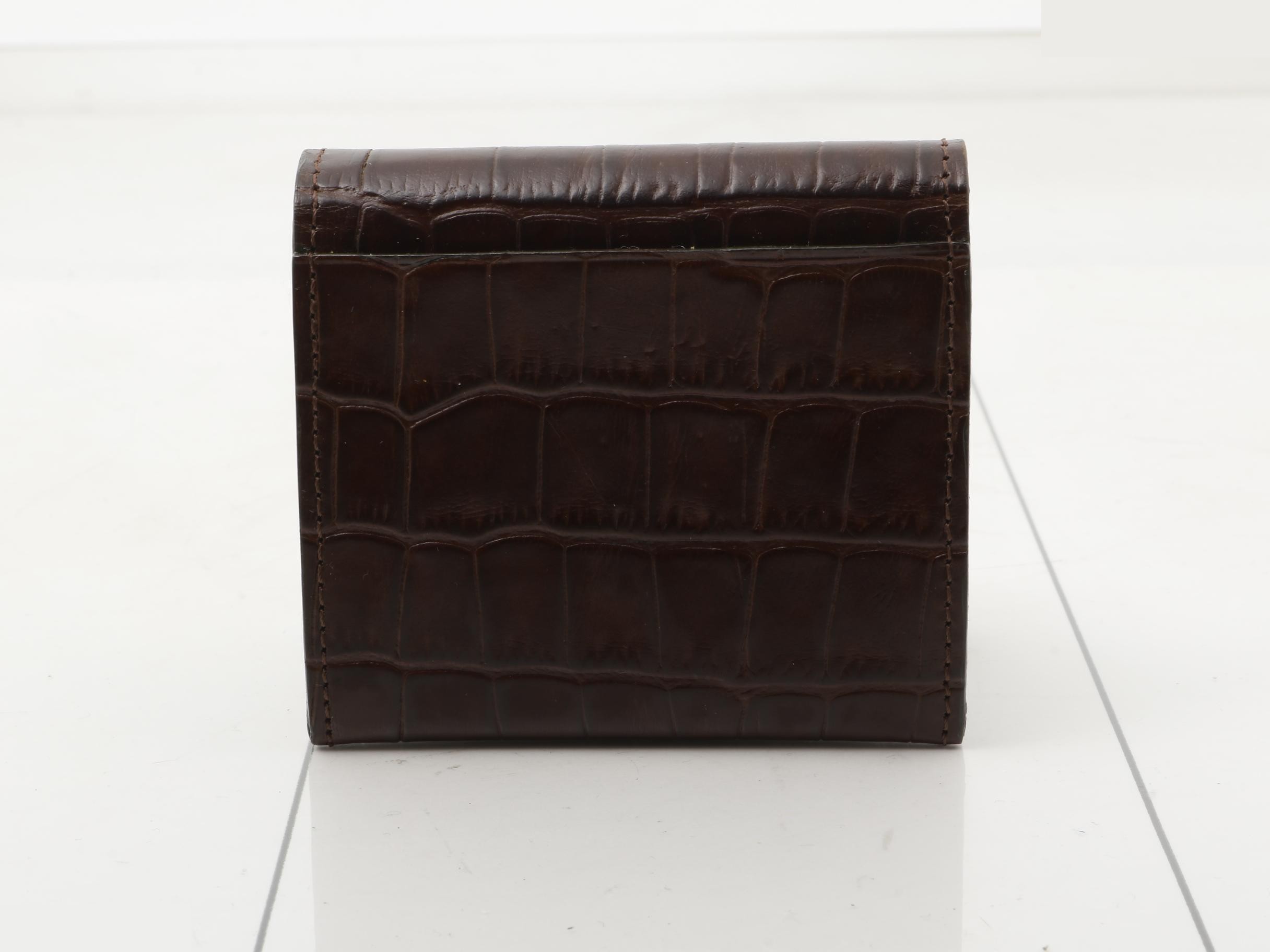 Tri-fold wallet, embossed crocodile leather, brown — view 2
