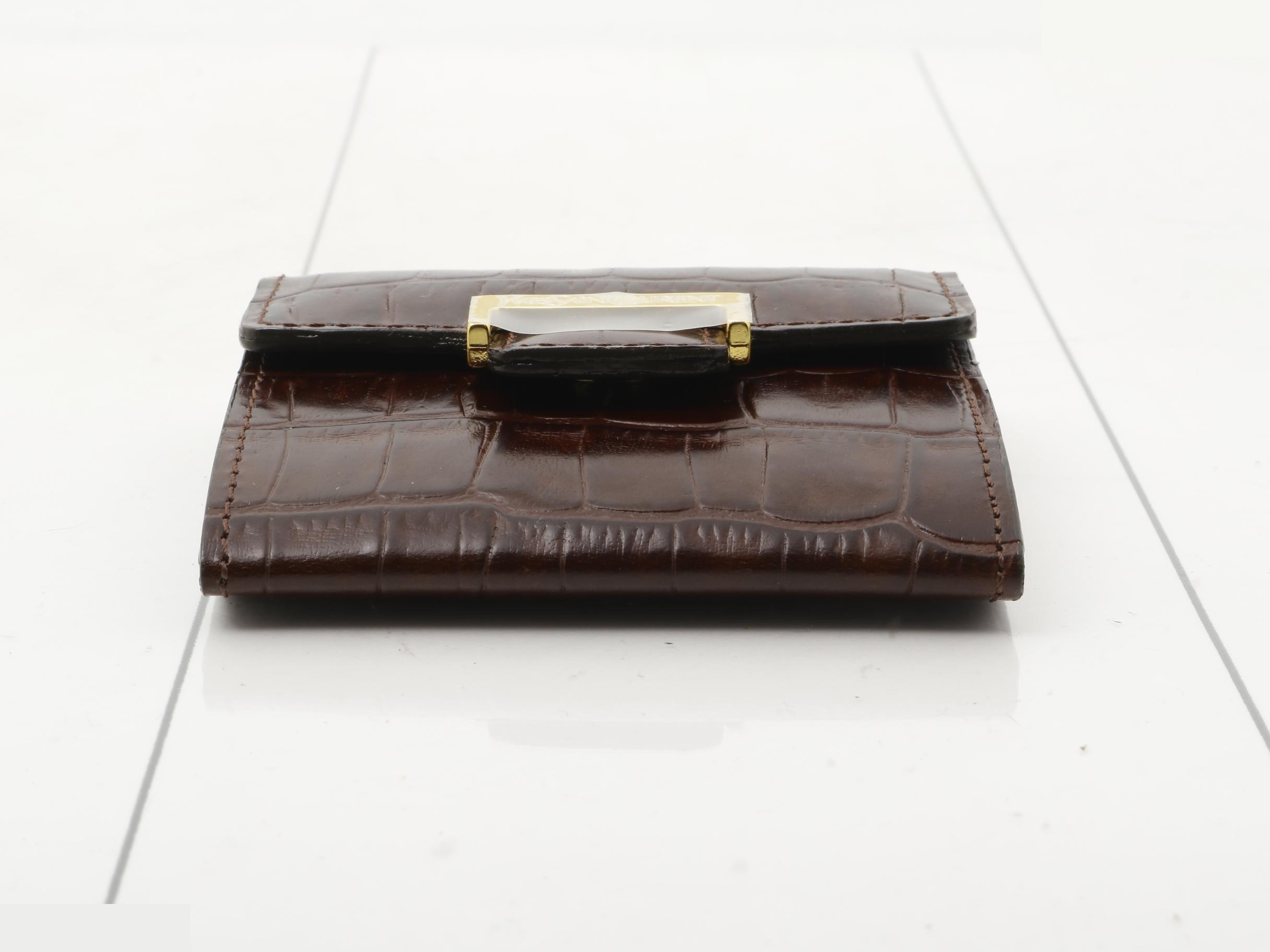 Tri-fold wallet, embossed crocodile leather, brown — view 3