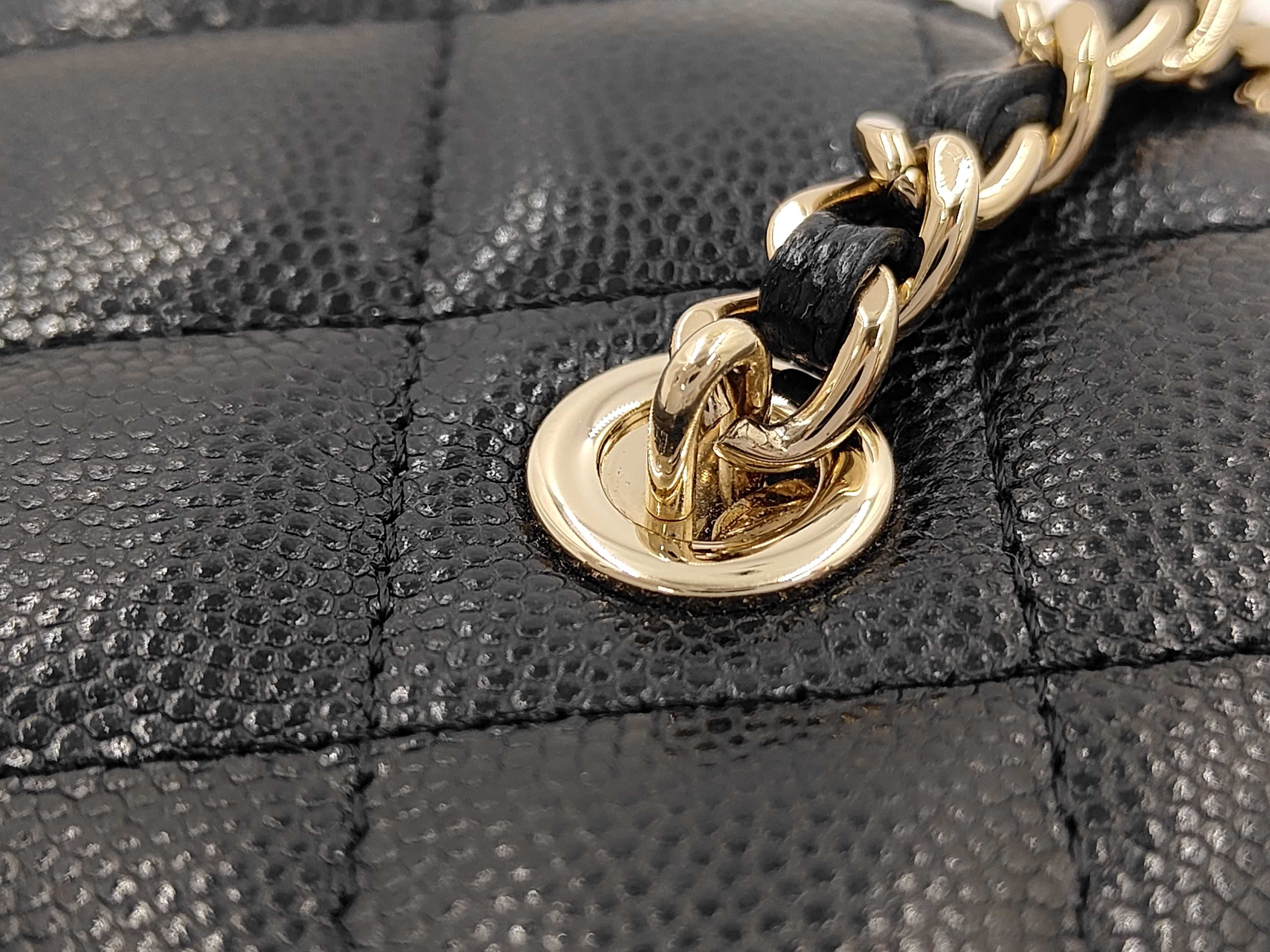 Matelassé Chain Shoulder Pouch with Mirror, Black Caviar Leather, Gold Hardware, Shoulder Bag — view 6