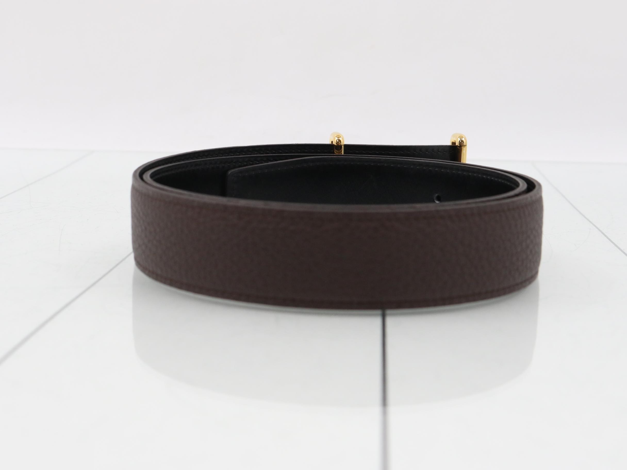 Leather belt, brown, size #85, H-buckle, gold. — view 2