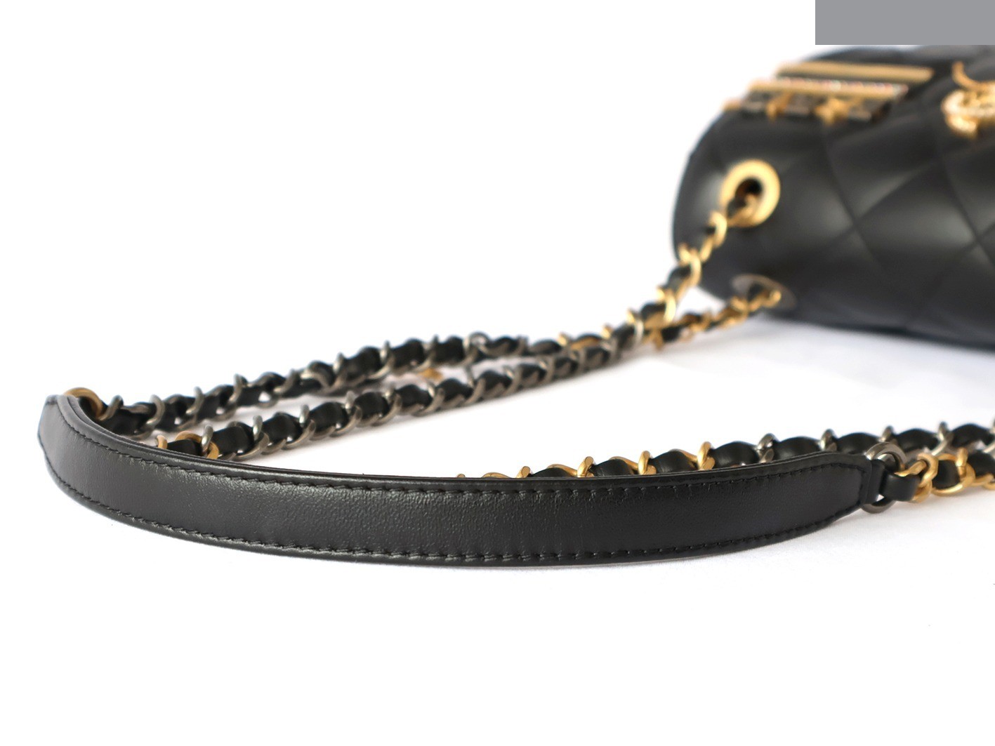 Matelassé Double Chain Shoulder Bag, Black — view 8
