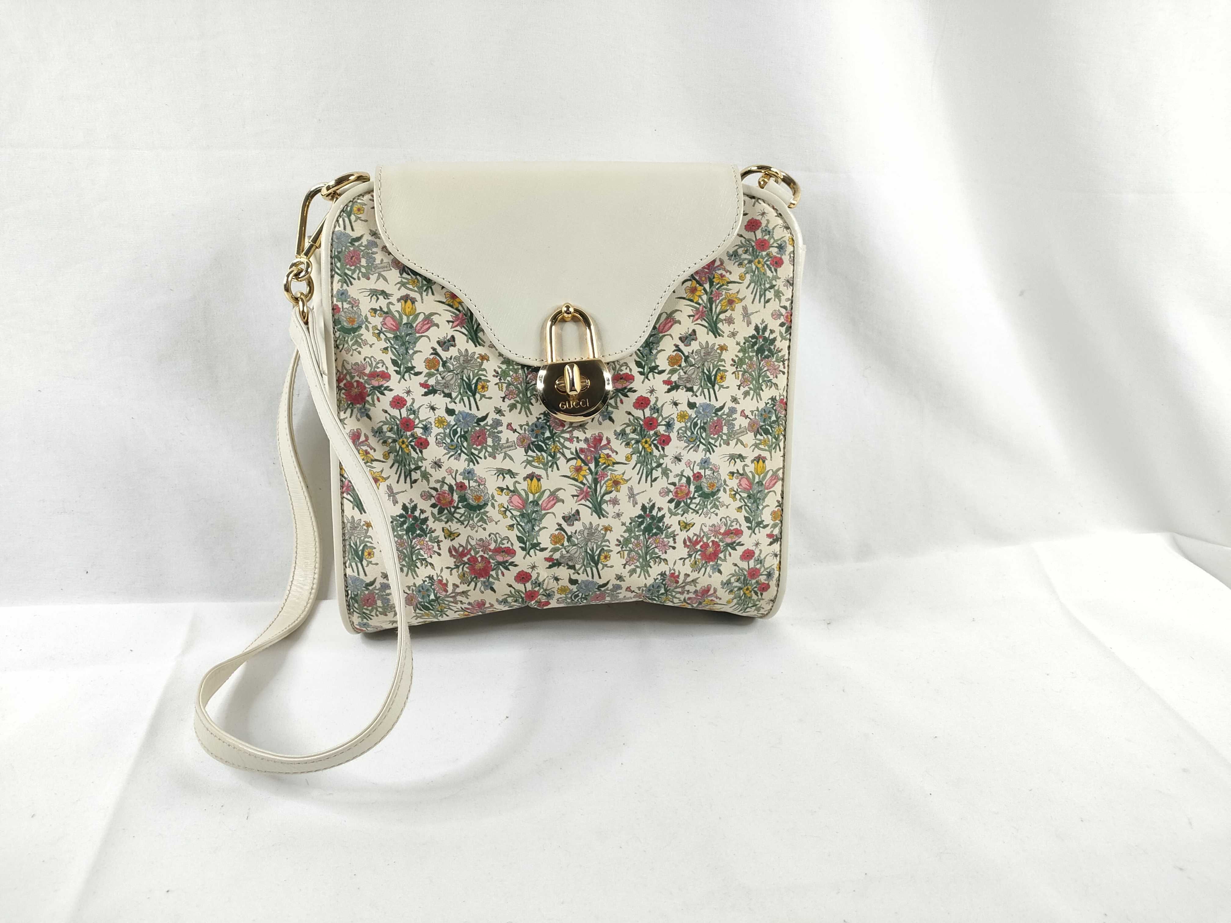 Floral Pattern Shoulder Bag with Turnlock Closure