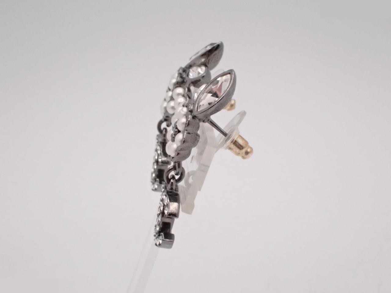 Flower, leaf, pearl, and Coco Mark earrings — view 3