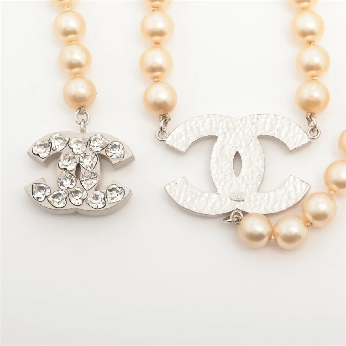 Coco Mark 04A Necklace, GP x Faux Pearl, Silver. Shows signs of wear, tarnishing, — view 3