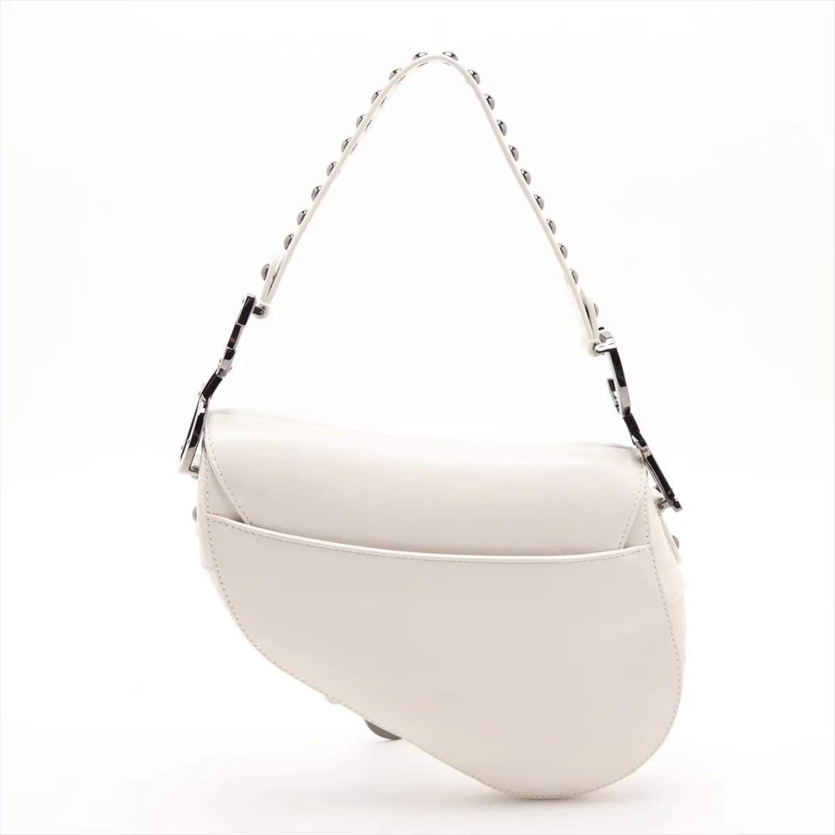 Saddle Leather x Studs 2-Way Handbag, White — view 2
