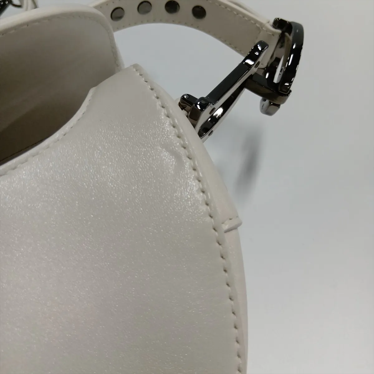 Saddle Leather x Studs 2-Way Handbag, White — view 11