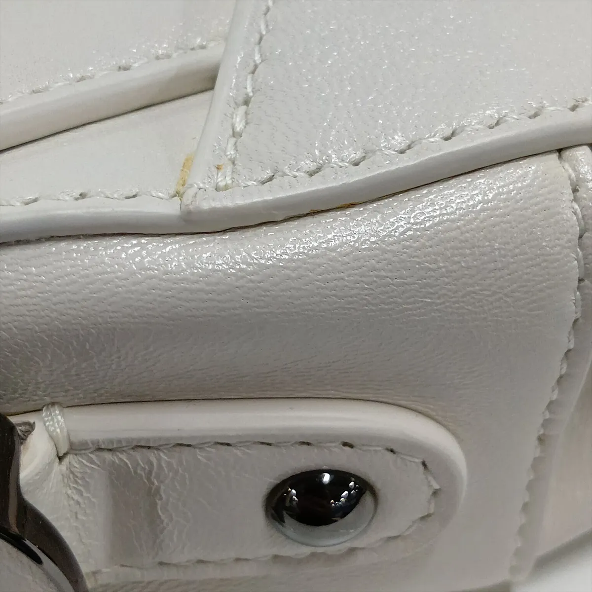Saddle Leather x Studs 2-Way Handbag, White — view 15
