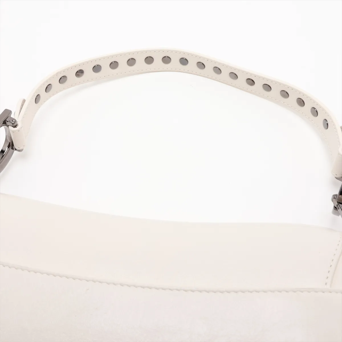 Saddle Leather x Studs 2-Way Handbag, White — view 6