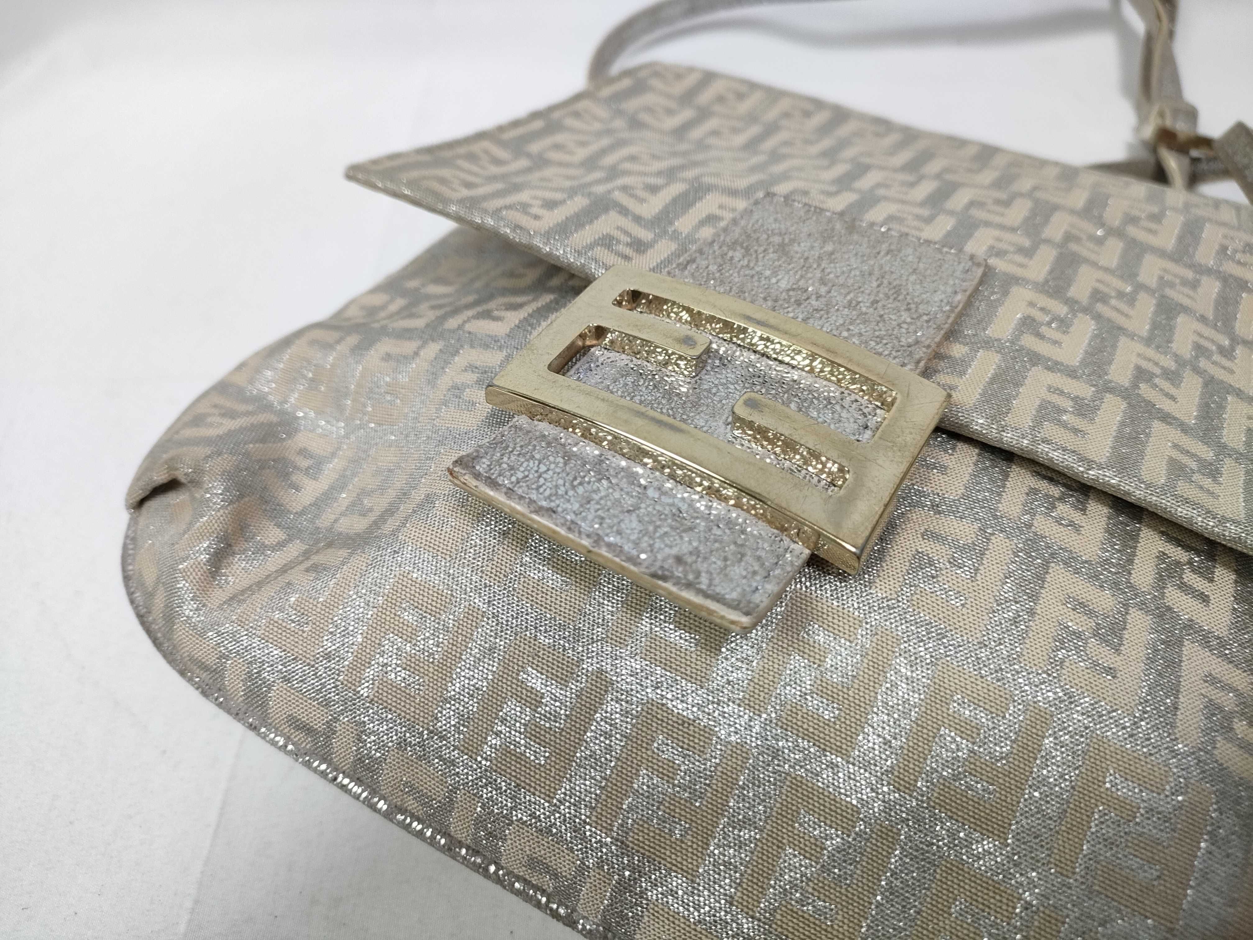 Mamma Bucket Lame Zucchino Canvas Leather Shoulder Bag — view 10