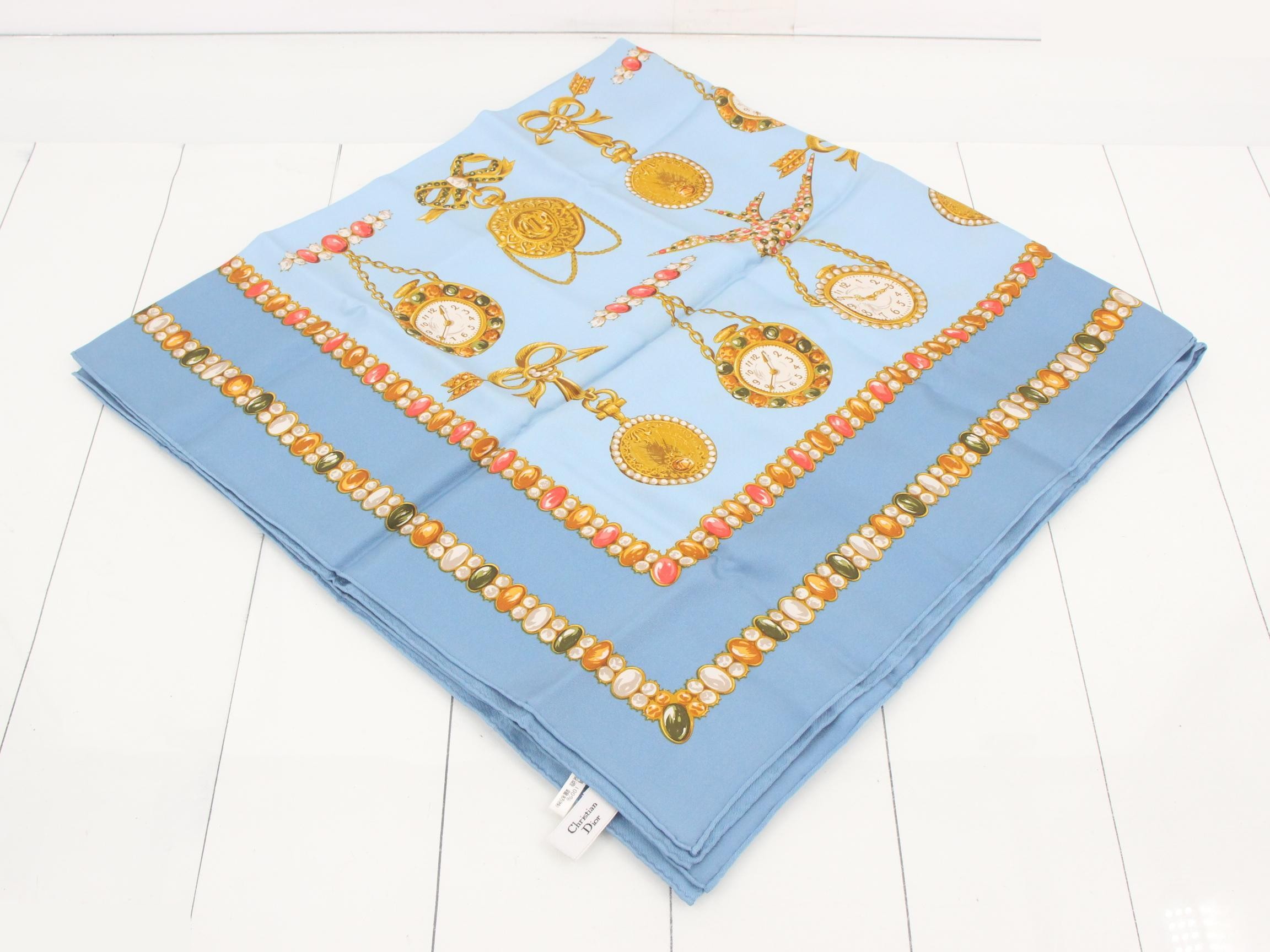 Scarf, watch, blue, 100% silk — view 2