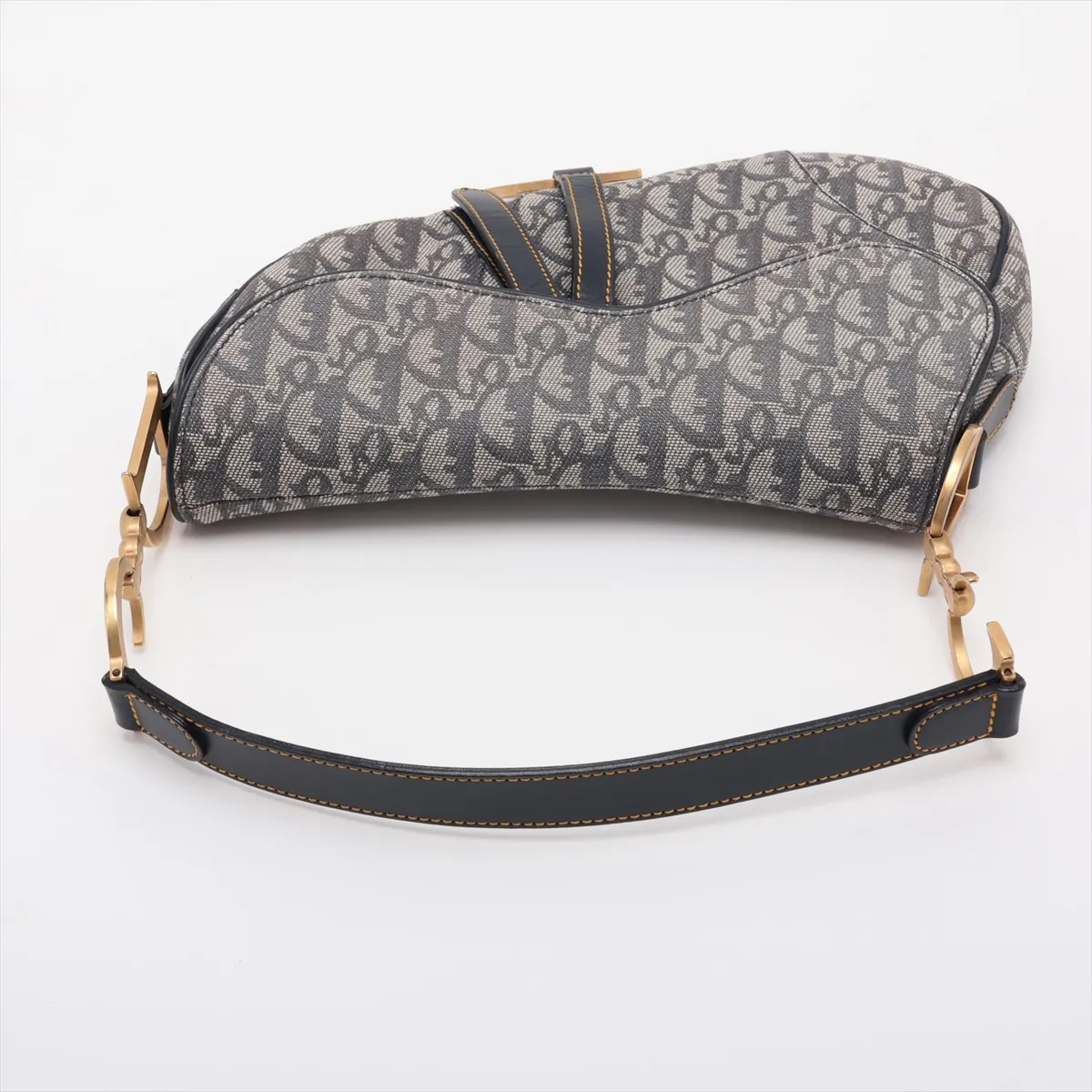 Oblique Saddle Canvas x Leather Handbag, Navy — view 5