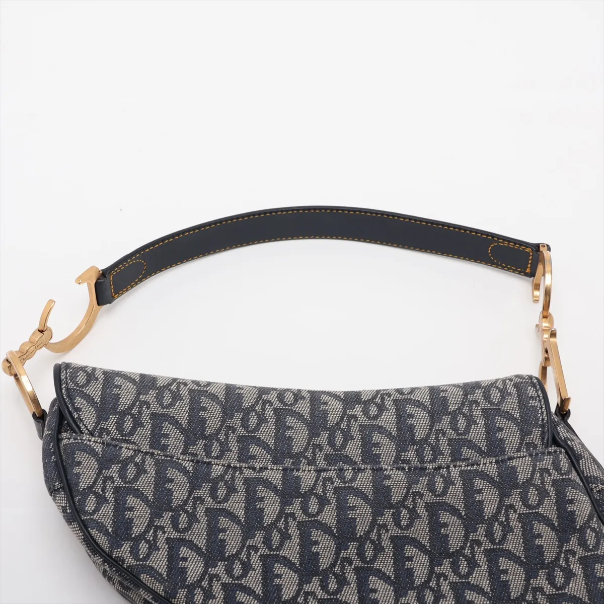 Oblique Saddle Canvas x Leather Handbag, Navy — view 6