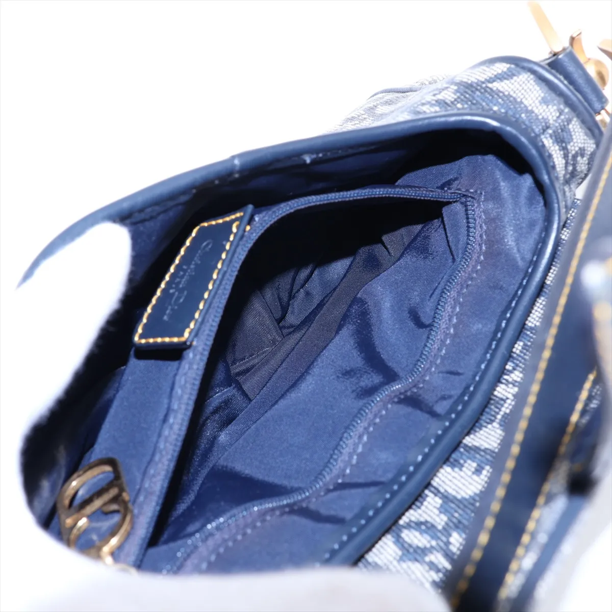 Oblique Saddle Canvas x Leather Handbag, Navy — view 8