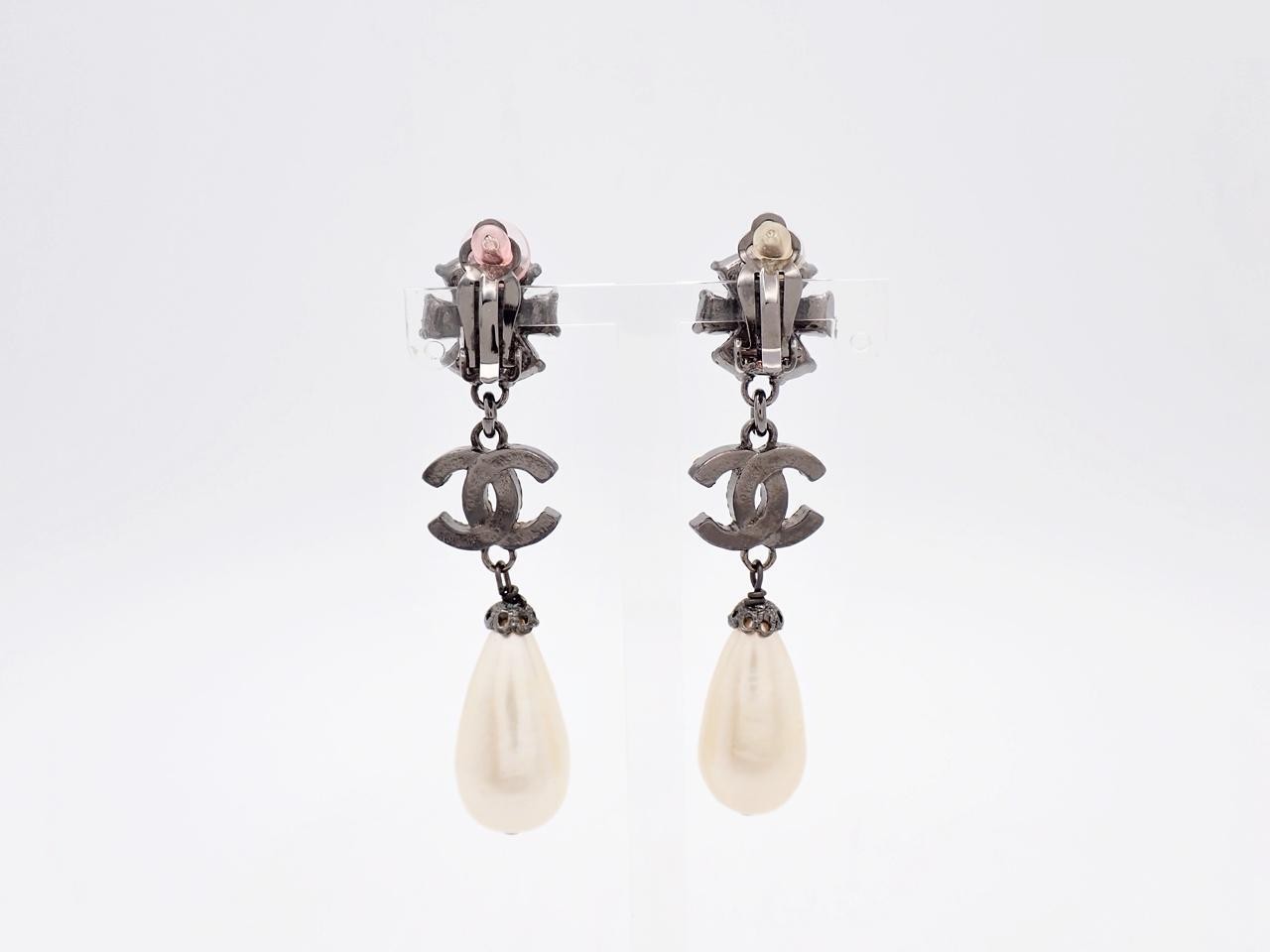 05A Multicolor Rhinestone Swing Pearl Earrings — view 2