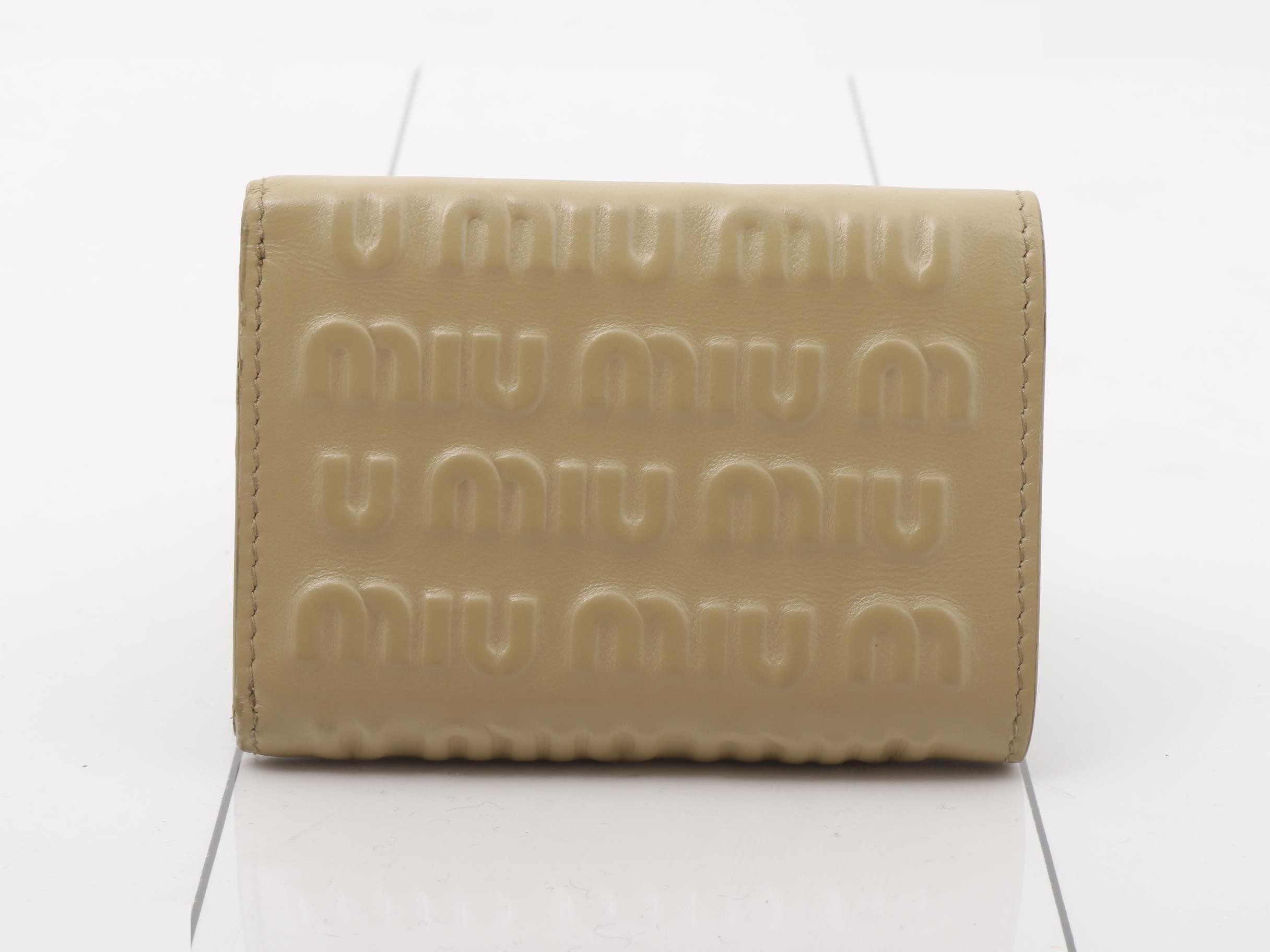 5MH021 Logo Tri-fold Wallet, Leather, Beige — view 2