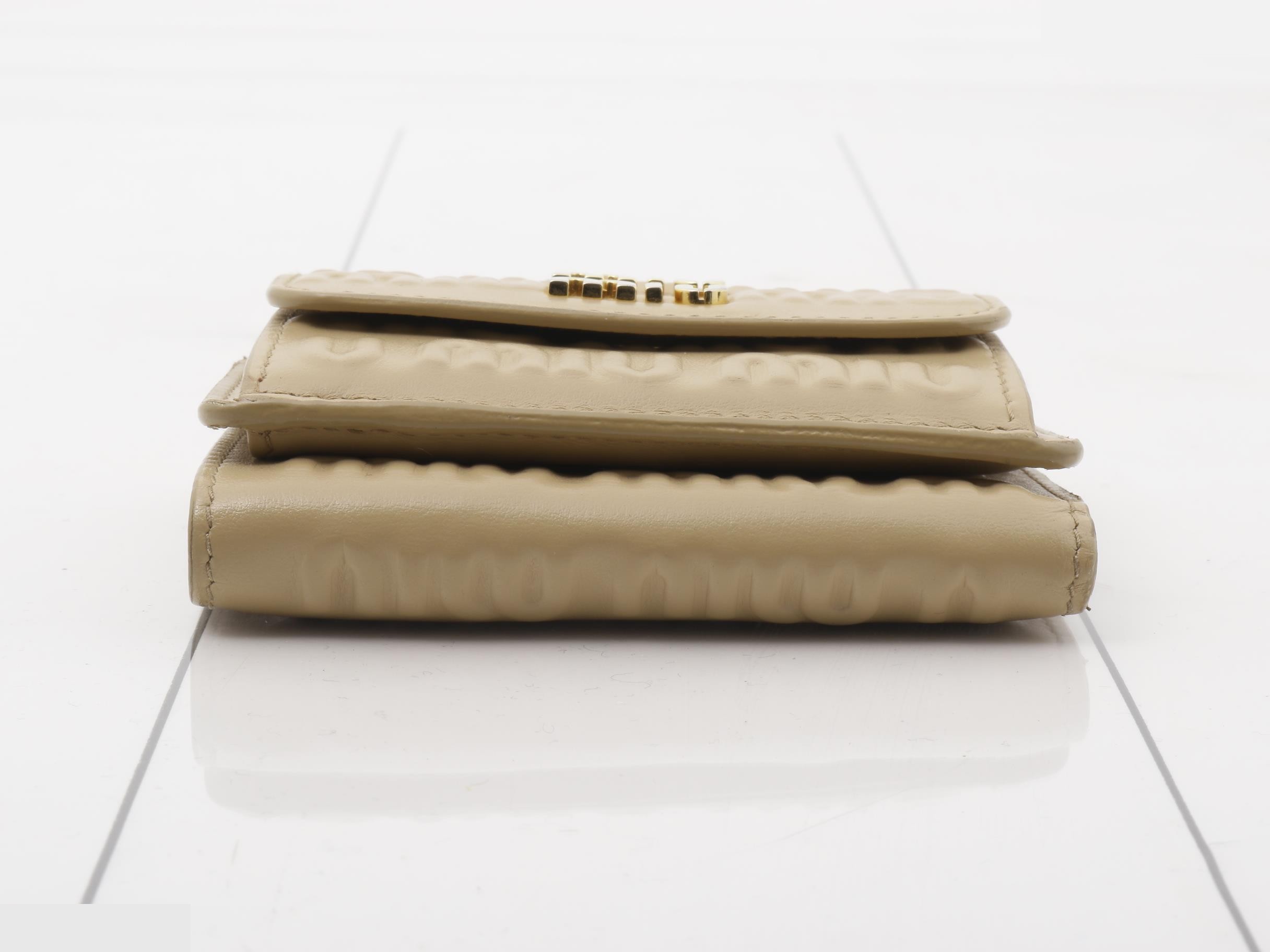 5MH021 Logo Tri-fold Wallet, Leather, Beige — view 3