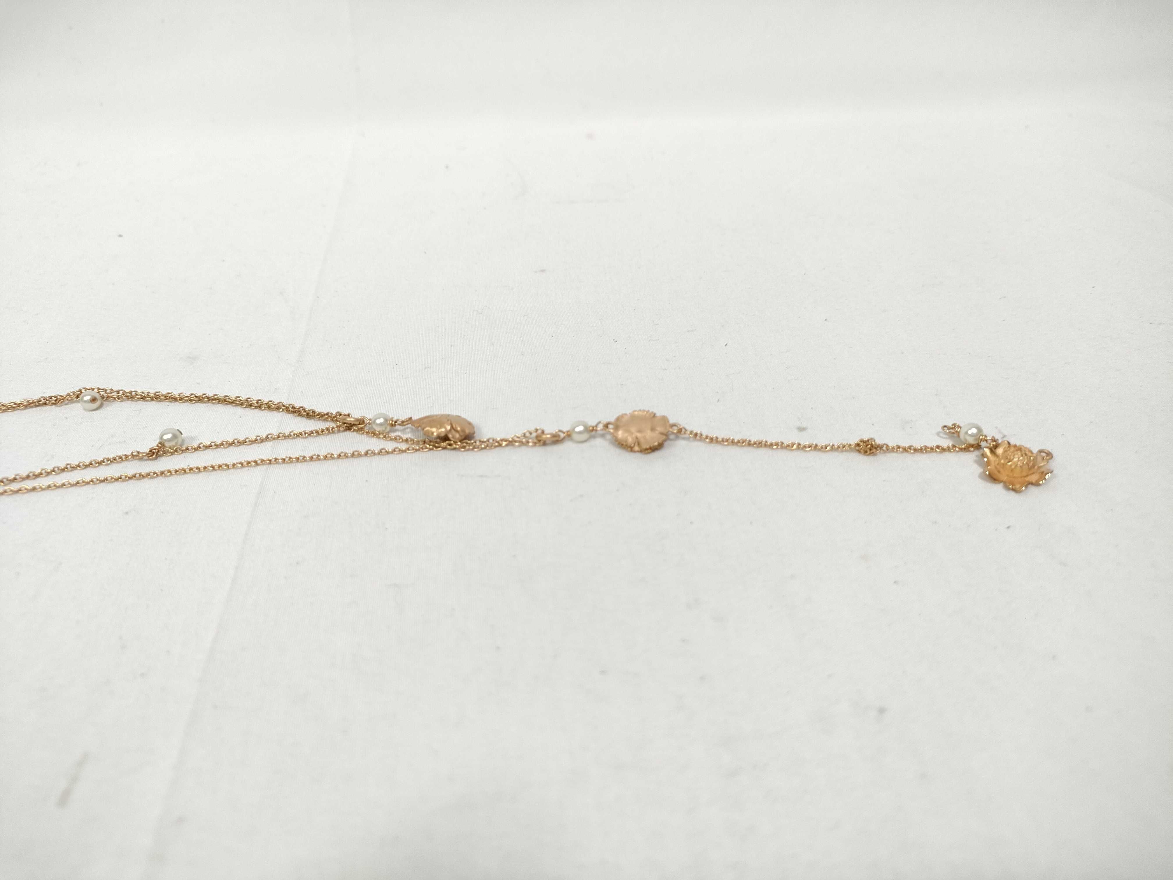 D-Millefiori Flower Motif Faux Pearl Double Chain Necklace — view 5