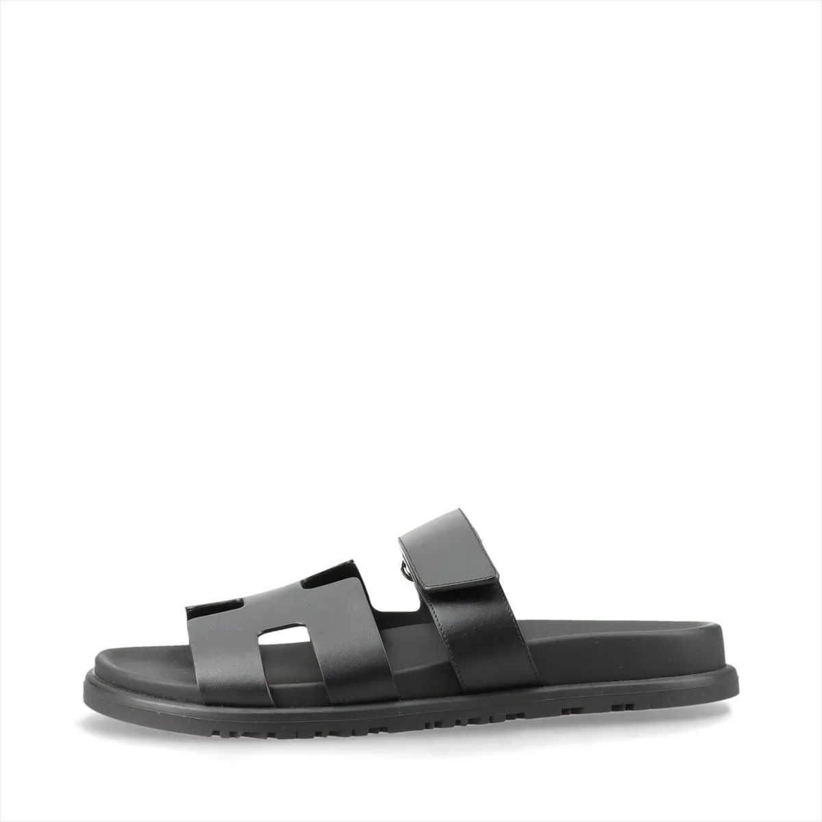 Cypres Leather Sandals, Size 37, Women's, Black, 222100Z, Logo, Velcro Strap