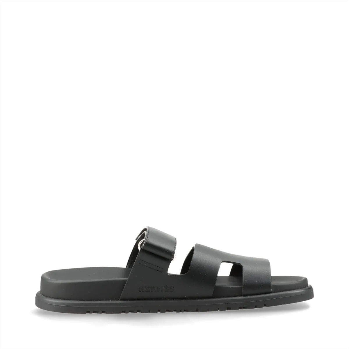 Cypres Leather Sandals, Size 37, Women's, Black, 222100Z, Logo, Velcro Strap — view 2