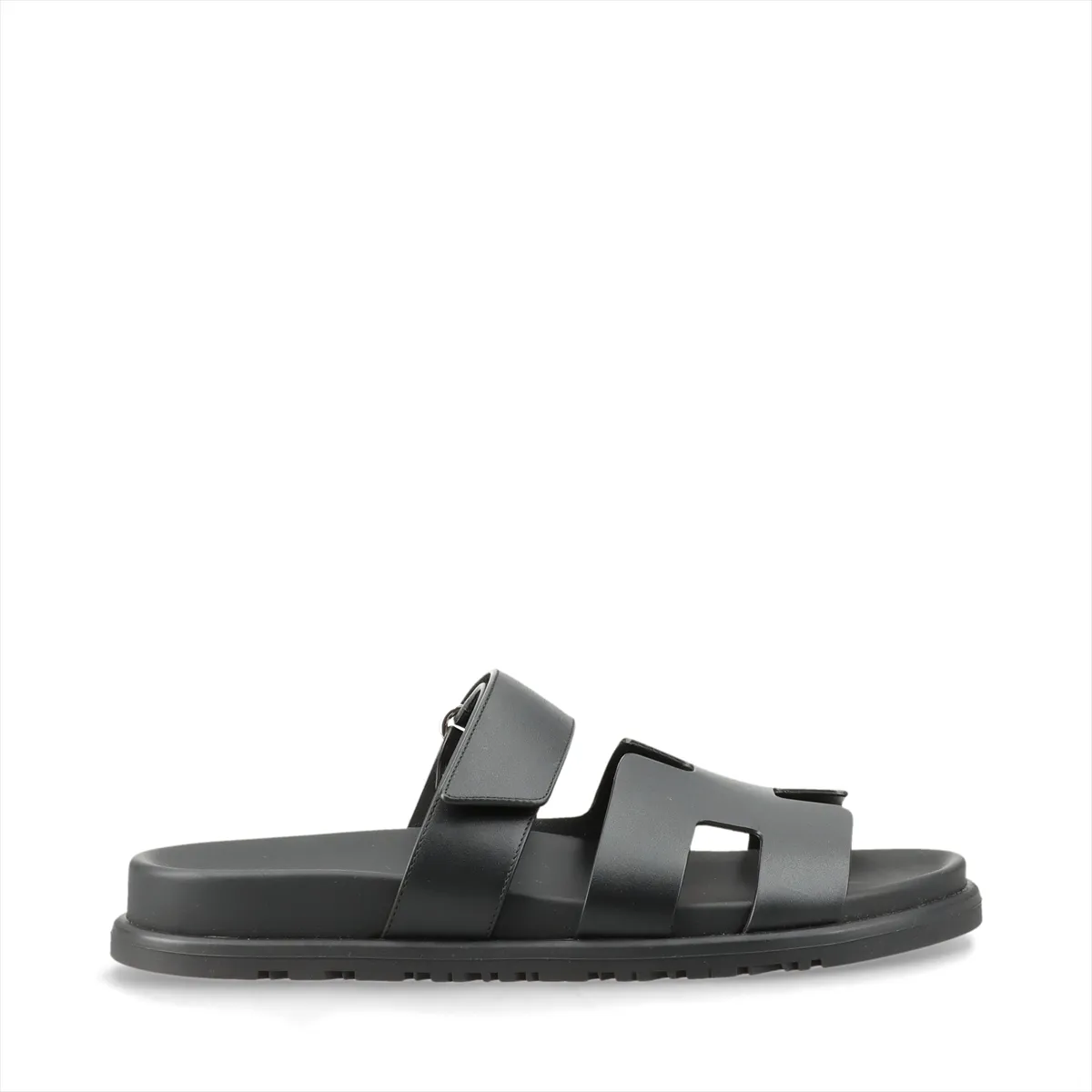 Cypres Leather Sandals, Size 37, Women's, Black, 222100Z, Logo, Velcro Strap — view 3