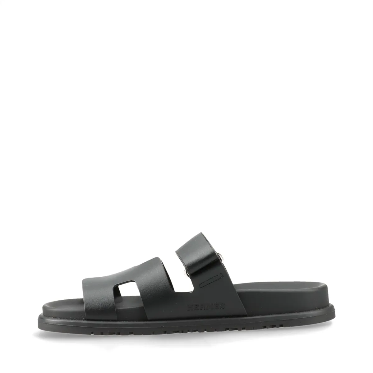 Cypres Leather Sandals, Size 37, Women's, Black, 222100Z, Logo, Velcro Strap — view 4