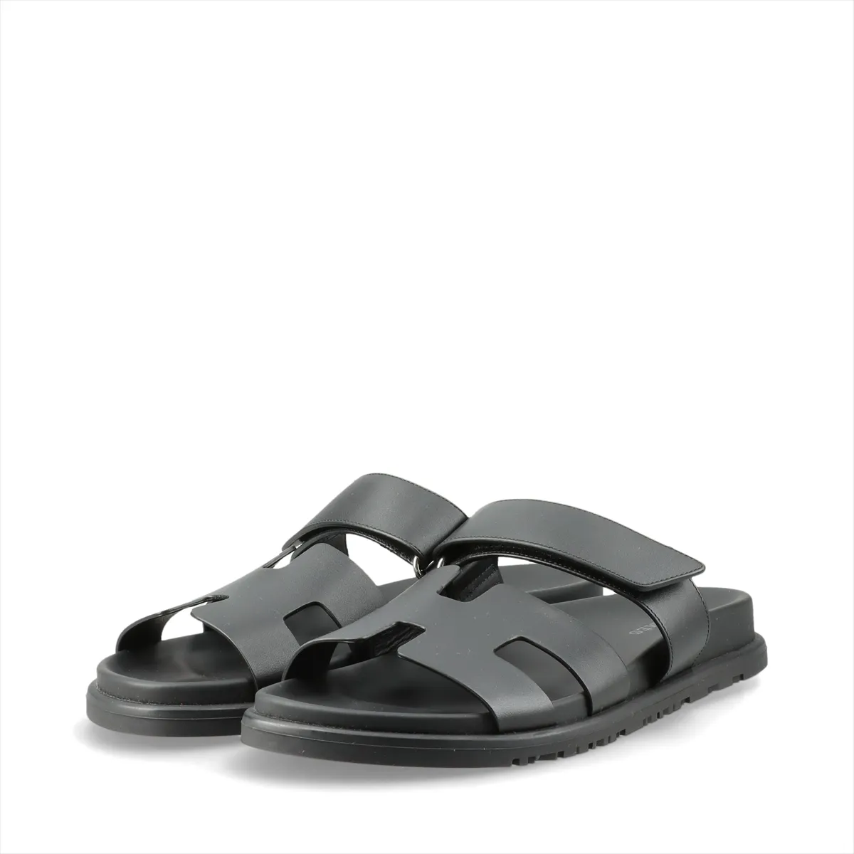 Cypres Leather Sandals, Size 37, Women's, Black, 222100Z, Logo, Velcro Strap — view 5