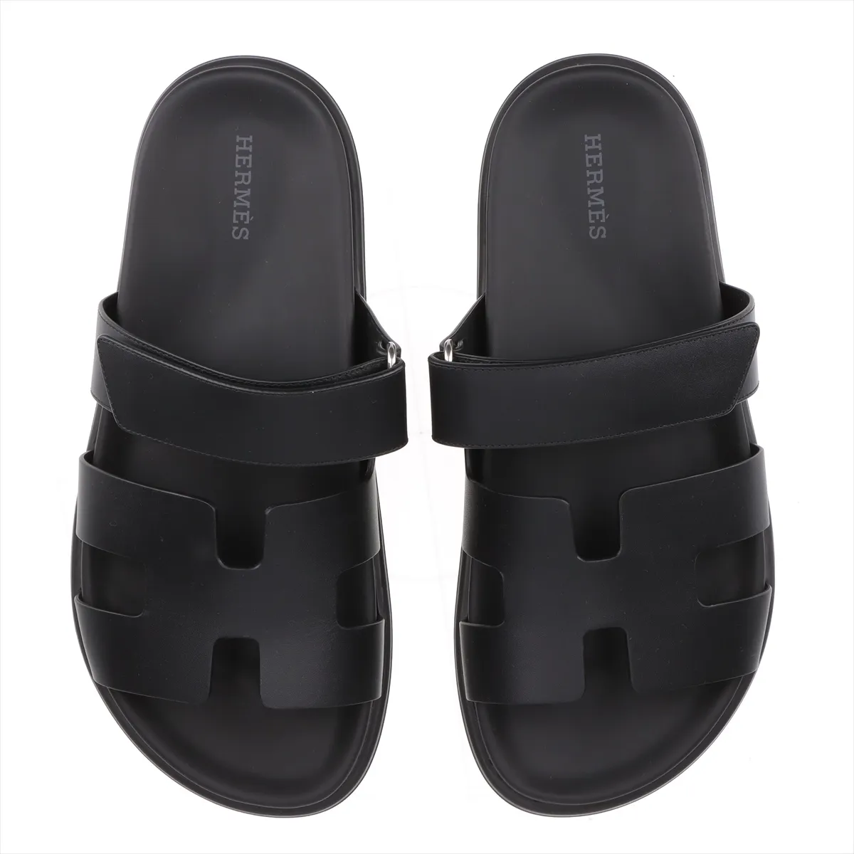 Cypres Leather Sandals, Size 37, Women's, Black, 222100Z, Logo, Velcro Strap — view 7