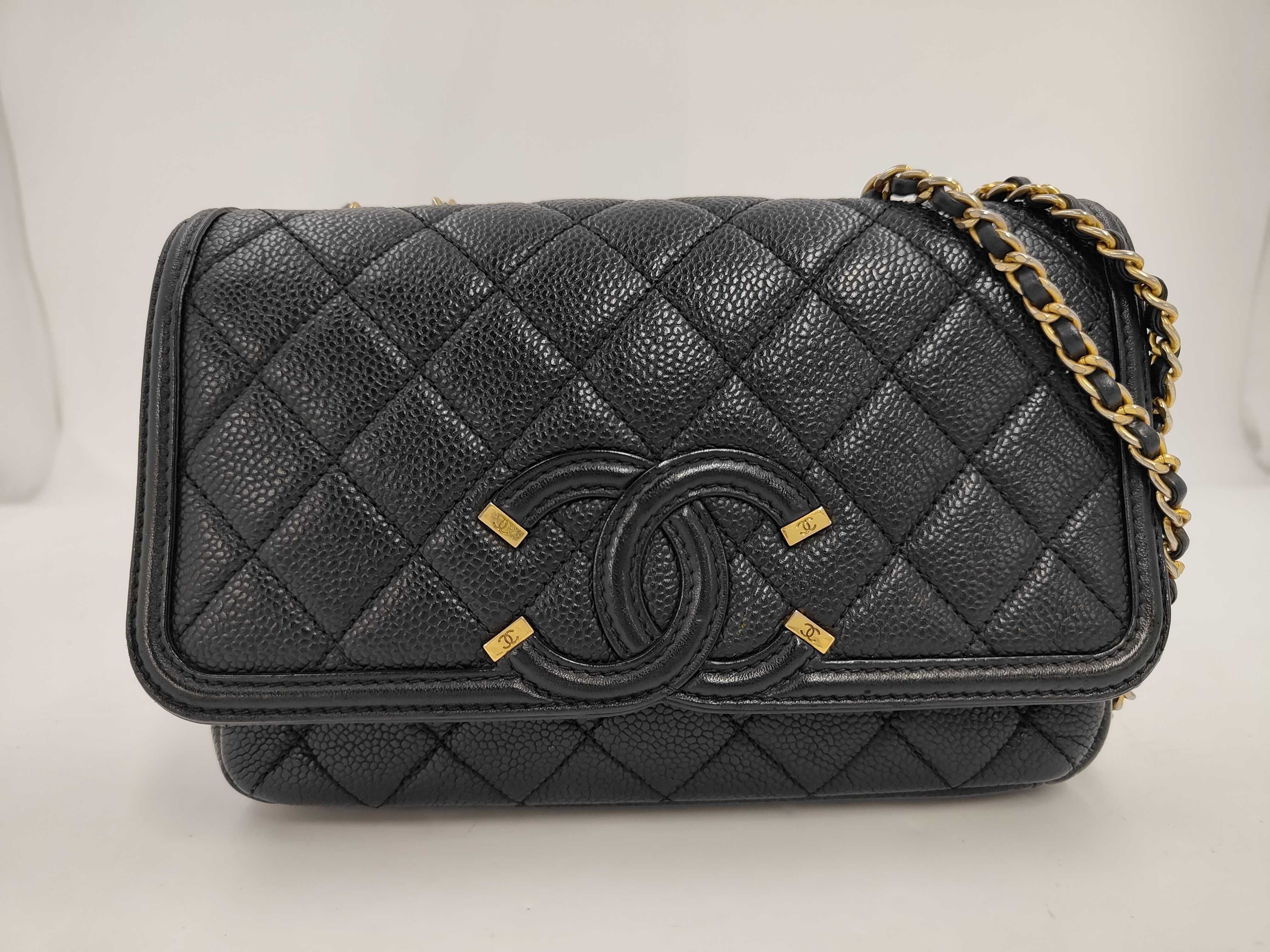 Caviar Skin Black CC Filigree Shoulder Bag