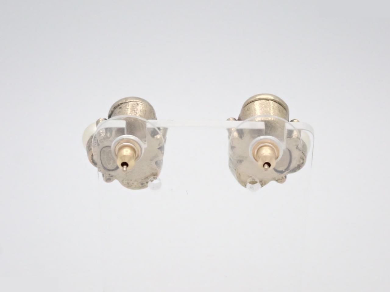 earrings, model 04A, Coco Mark, pearl, stone, 1.5cm height, gunmetal. — view 2