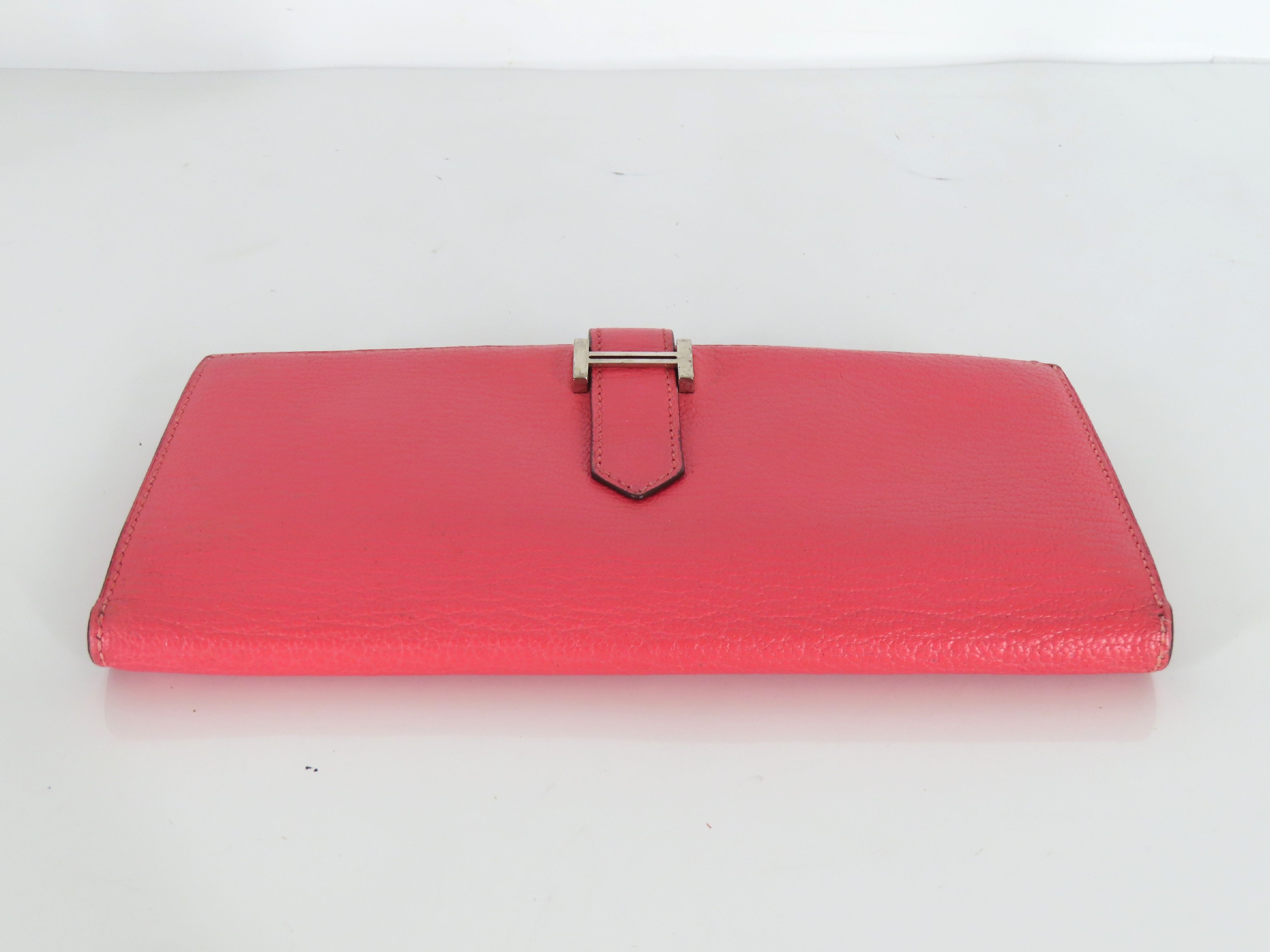 Bearn Soufflé Chevre Leather Wallet, C Stamp, Pink, Silver Hardware — view 4