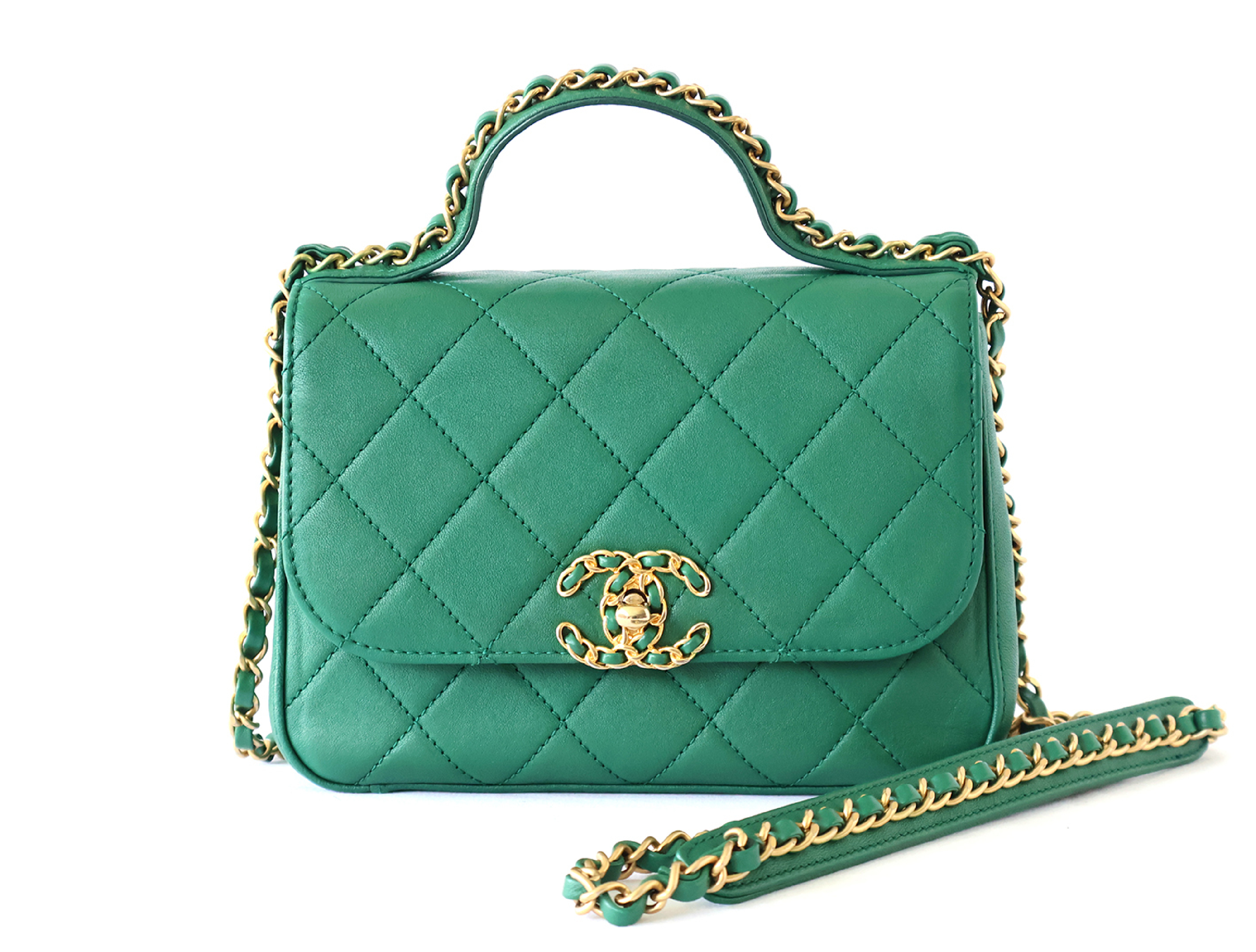 Matelassé Lambskin 2-Way Chain Shoulder Bag (with original seal, serial number 28) - Green
