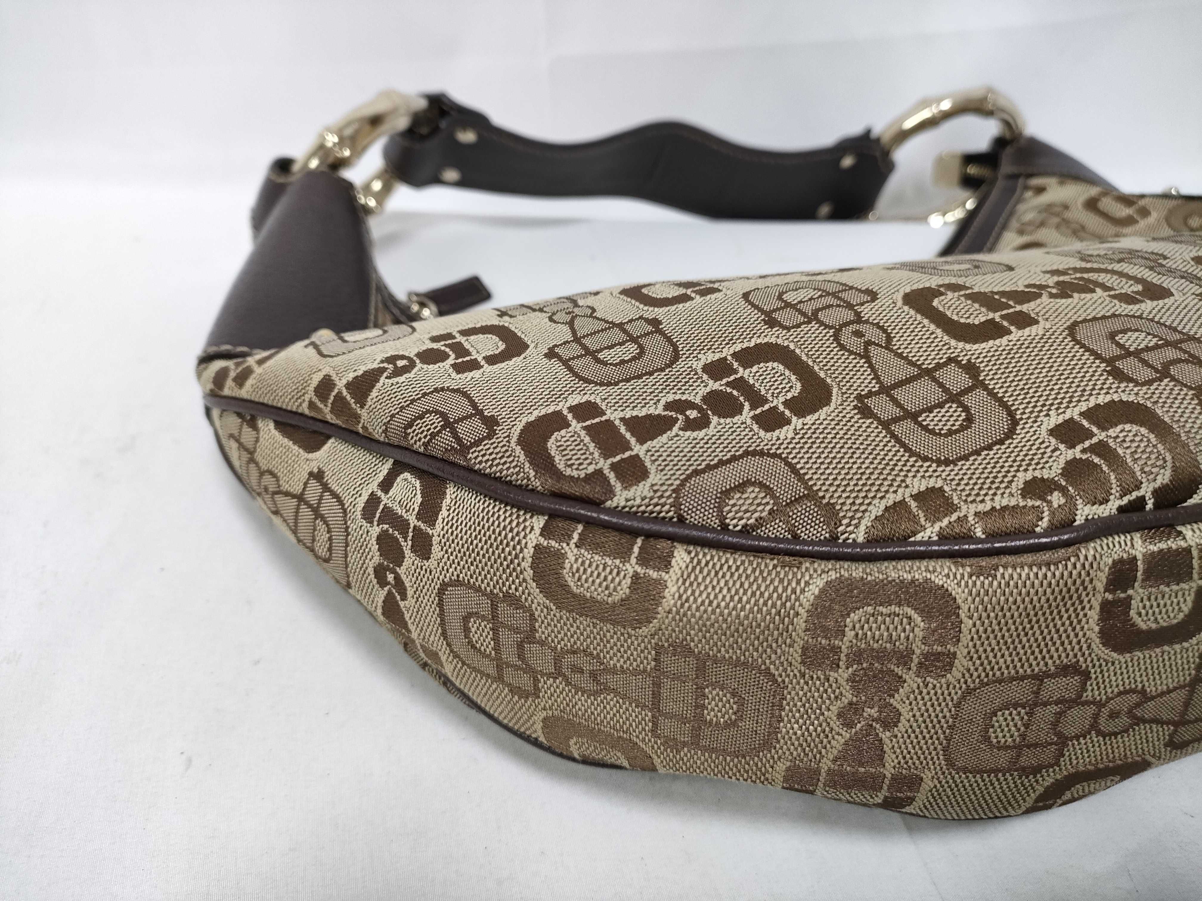 Brown Canvas Vintage Bamboo Buckle Crescent Waist Bag Handbag — view 5