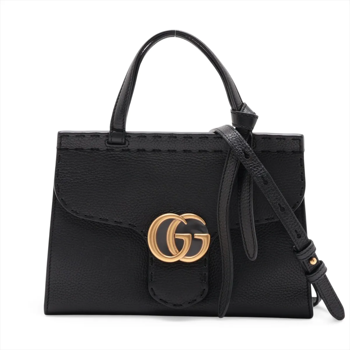 GG Marmont 442622 Leather 2-Way Handbag, Black