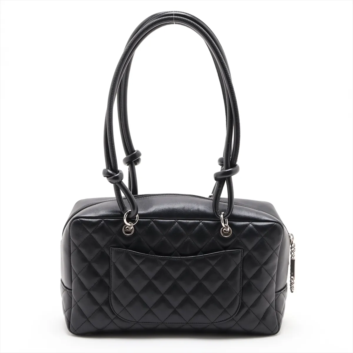 Cambon Line Lambskin Shoulder Bag, Black x White, Silver Hardware, 10083401 (Serial Number in the 10s) — view 2