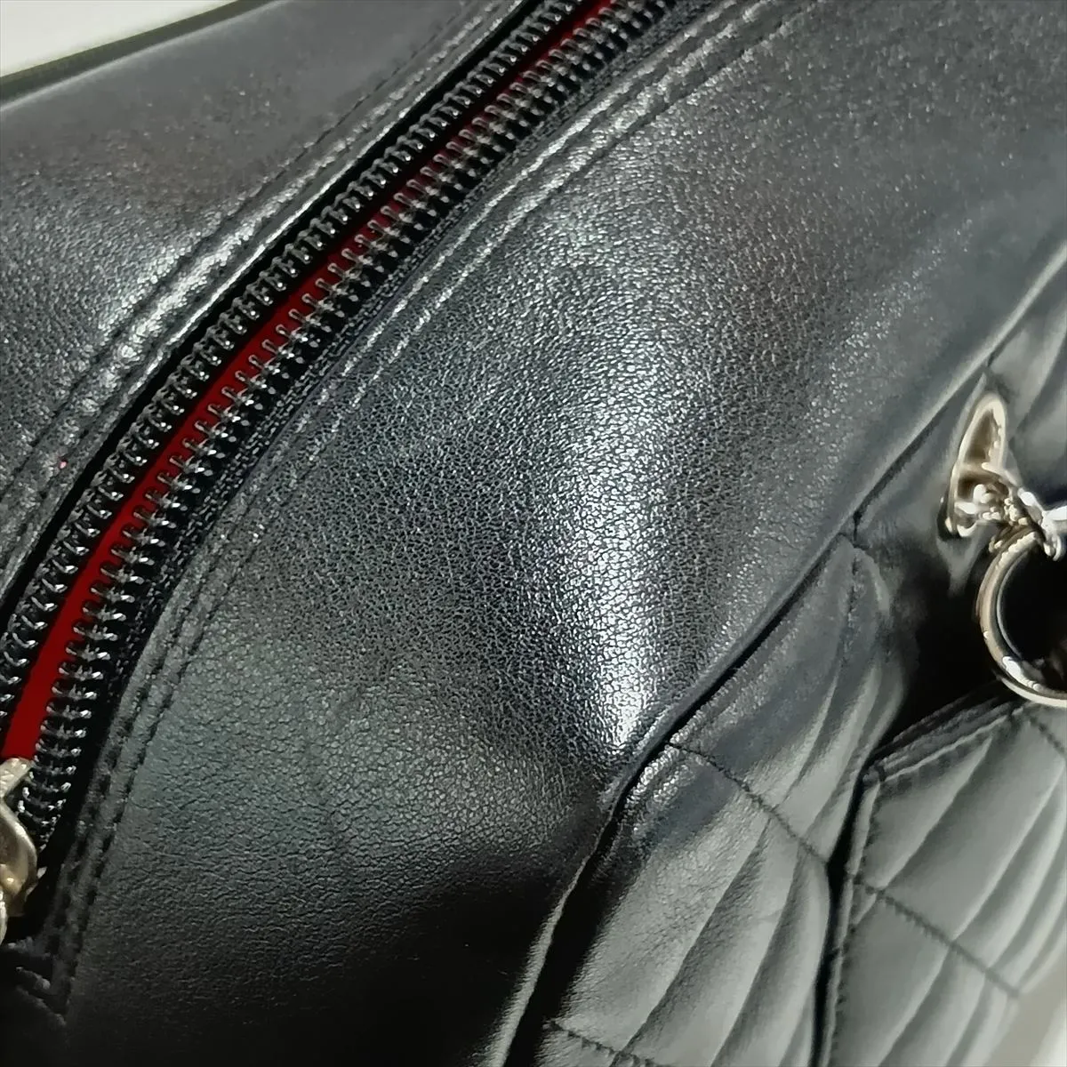 Cambon Line Lambskin Shoulder Bag, Black x White, Silver Hardware, 10083401 (Serial Number in the 10s) — view 12