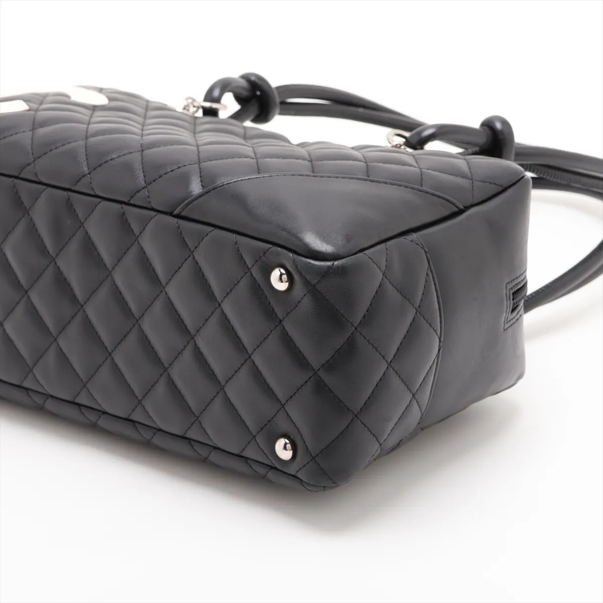 Cambon Line Lambskin Shoulder Bag, Black x White, Silver Hardware, 10083401 (Serial Number in the 10s) — view 3