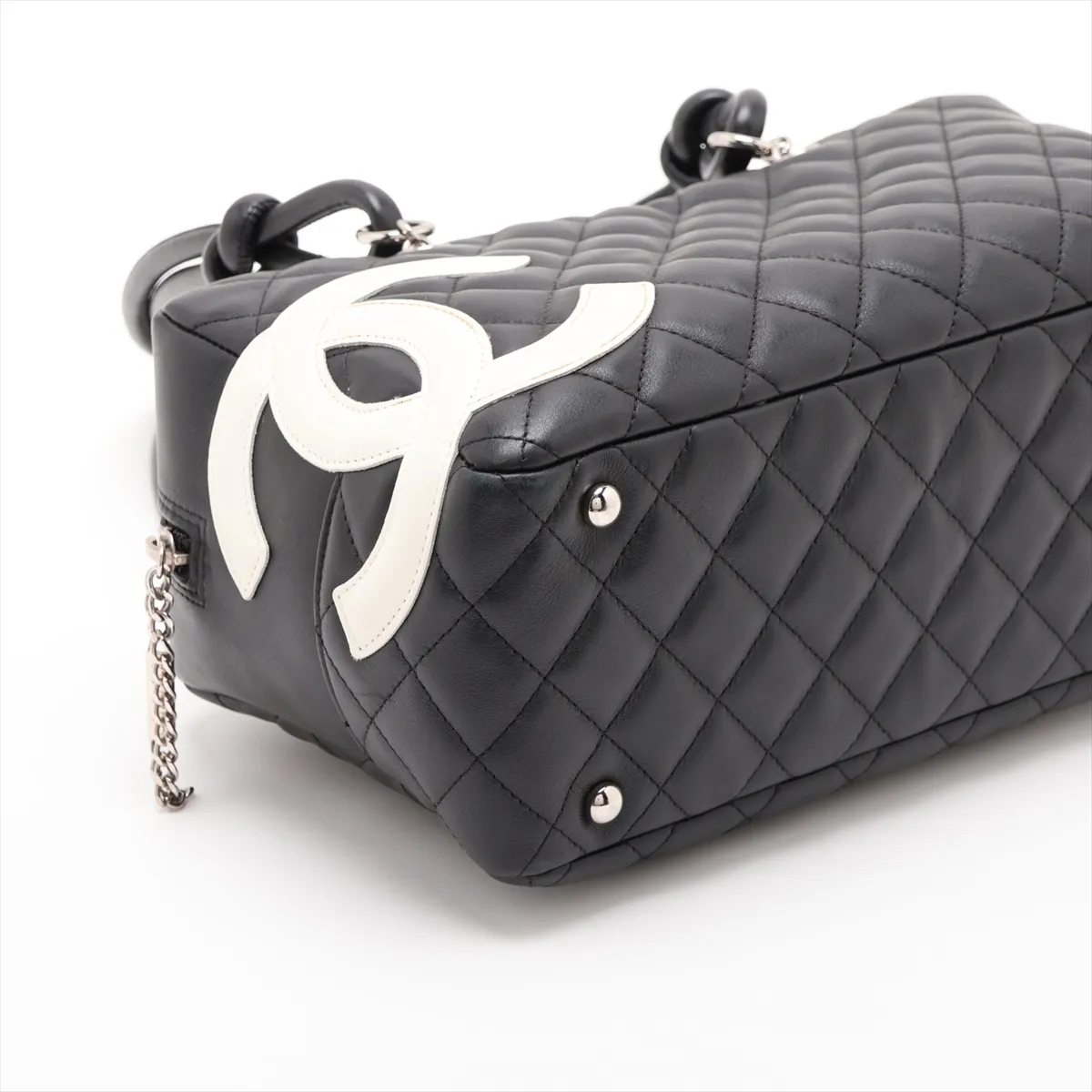 Cambon Line Lambskin Shoulder Bag, Black x White, Silver Hardware, 10083401 (Serial Number in the 10s) — view 4