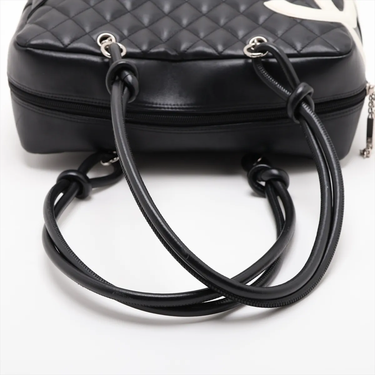 Cambon Line Lambskin Shoulder Bag, Black x White, Silver Hardware, 10083401 (Serial Number in the 10s) — view 5