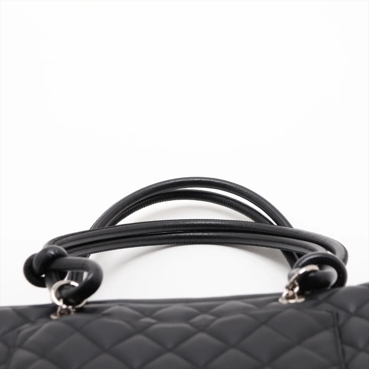 Cambon Line Lambskin Shoulder Bag, Black x White, Silver Hardware, 10083401 (Serial Number in the 10s) — view 6