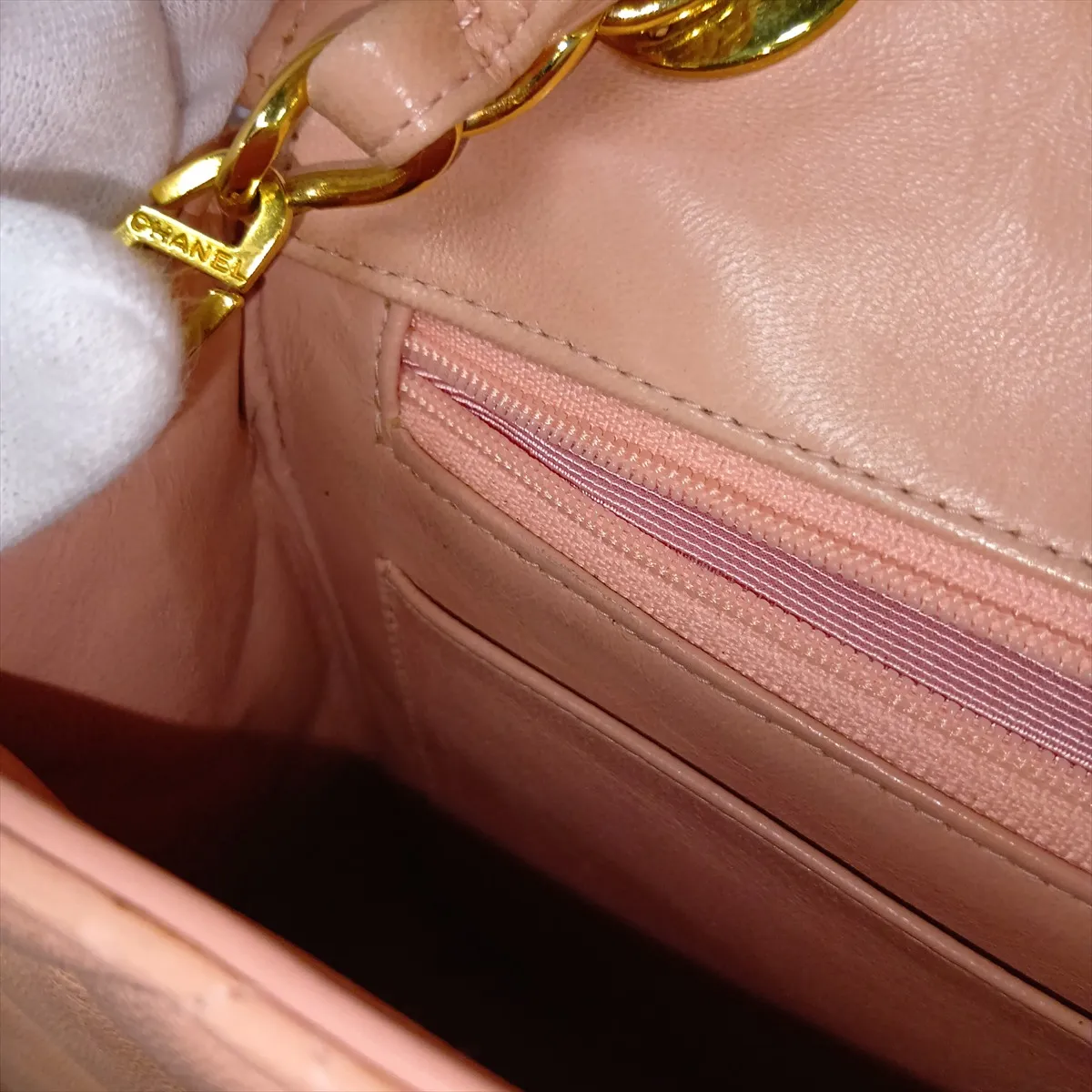 Matelassé Lambskin Single Flap Single Chain Bag, Pink with Gold Hardware, Item No. 3239302 (Serial No. 3) — view 12