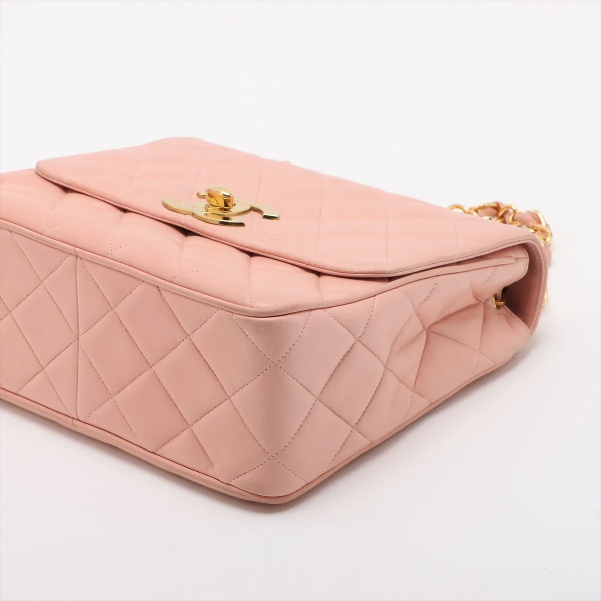 Matelassé Lambskin Single Flap Single Chain Bag, Pink with Gold Hardware, Item No. 3239302 (Serial No. 3) — view 3