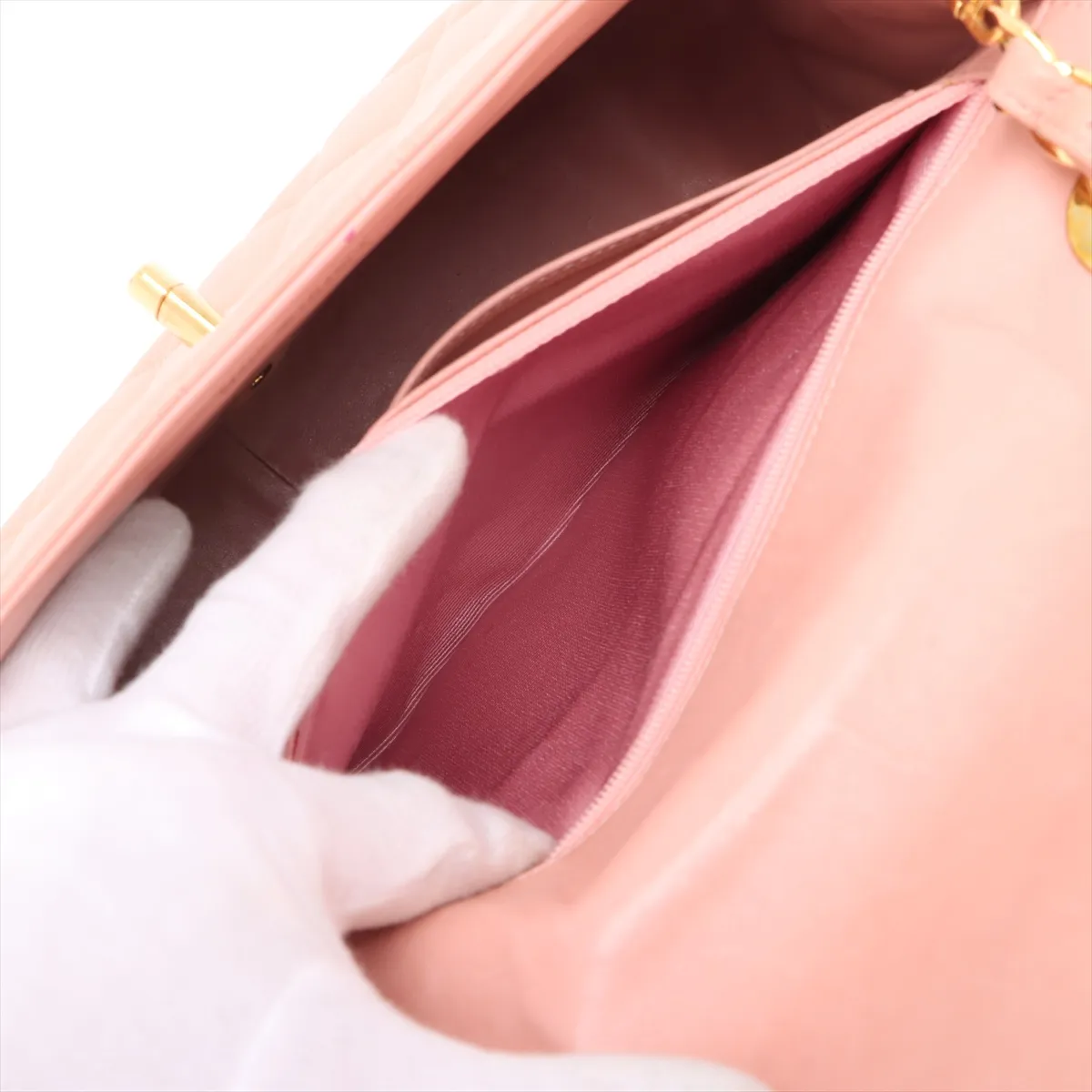 Matelassé Lambskin Single Flap Single Chain Bag, Pink with Gold Hardware, Item No. 3239302 (Serial No. 3) — view 8
